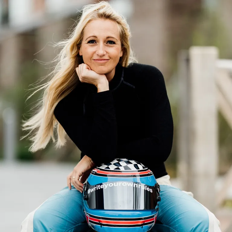 Jo Polley in her race suit
