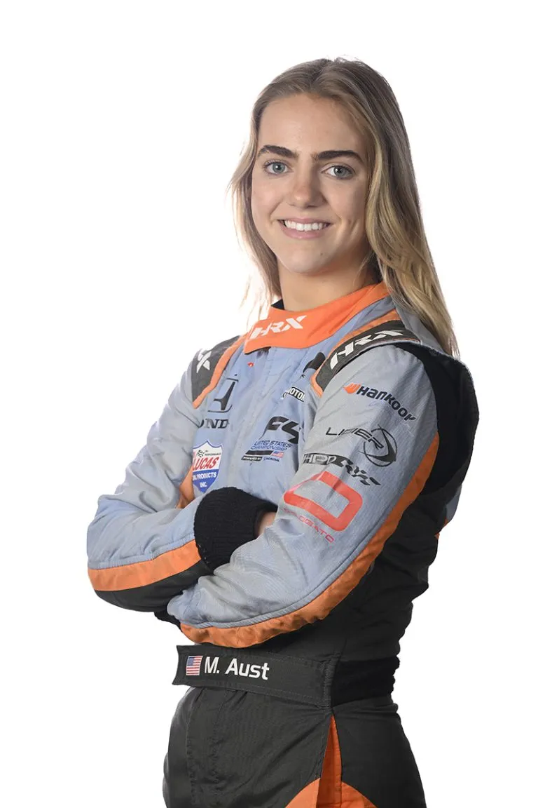 Maddie Aust in her race suit