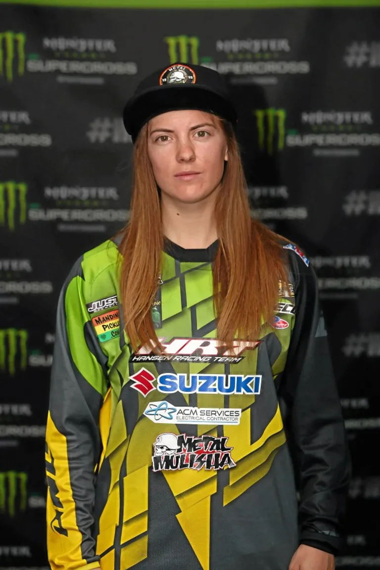 Vicki Golden in her race suit