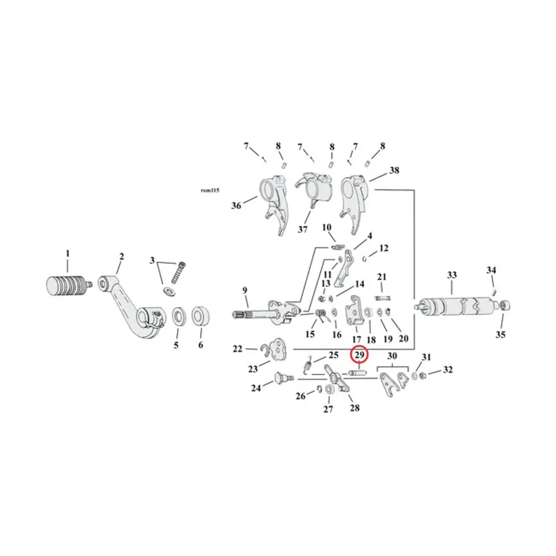 Grooved pin, transmission