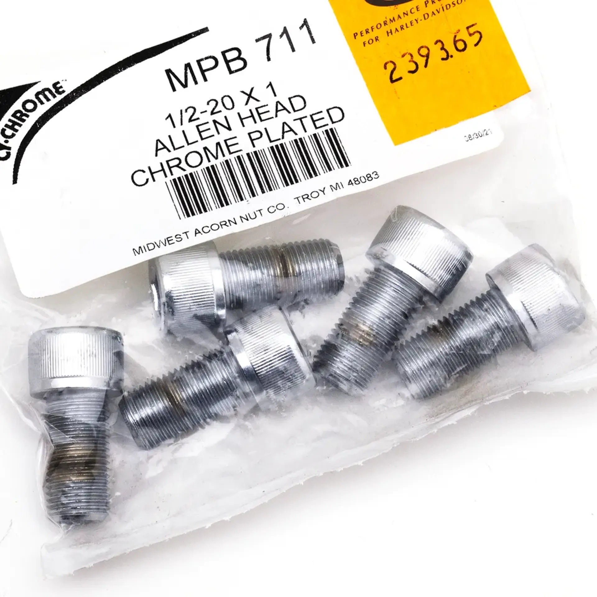 5pck Chrome Allen screws 1/2-20×1″