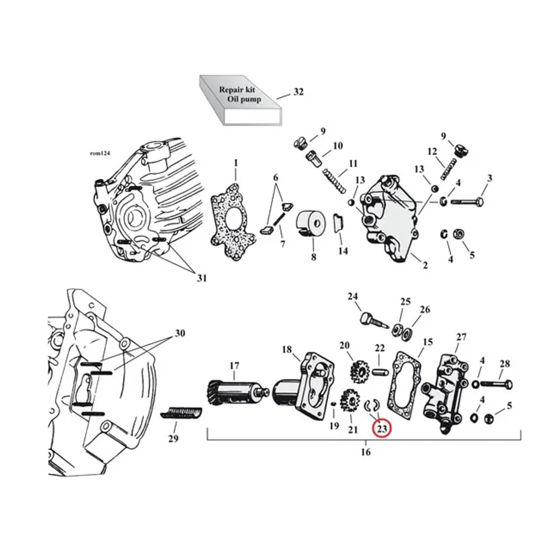 Split washer ret.gear oilpump