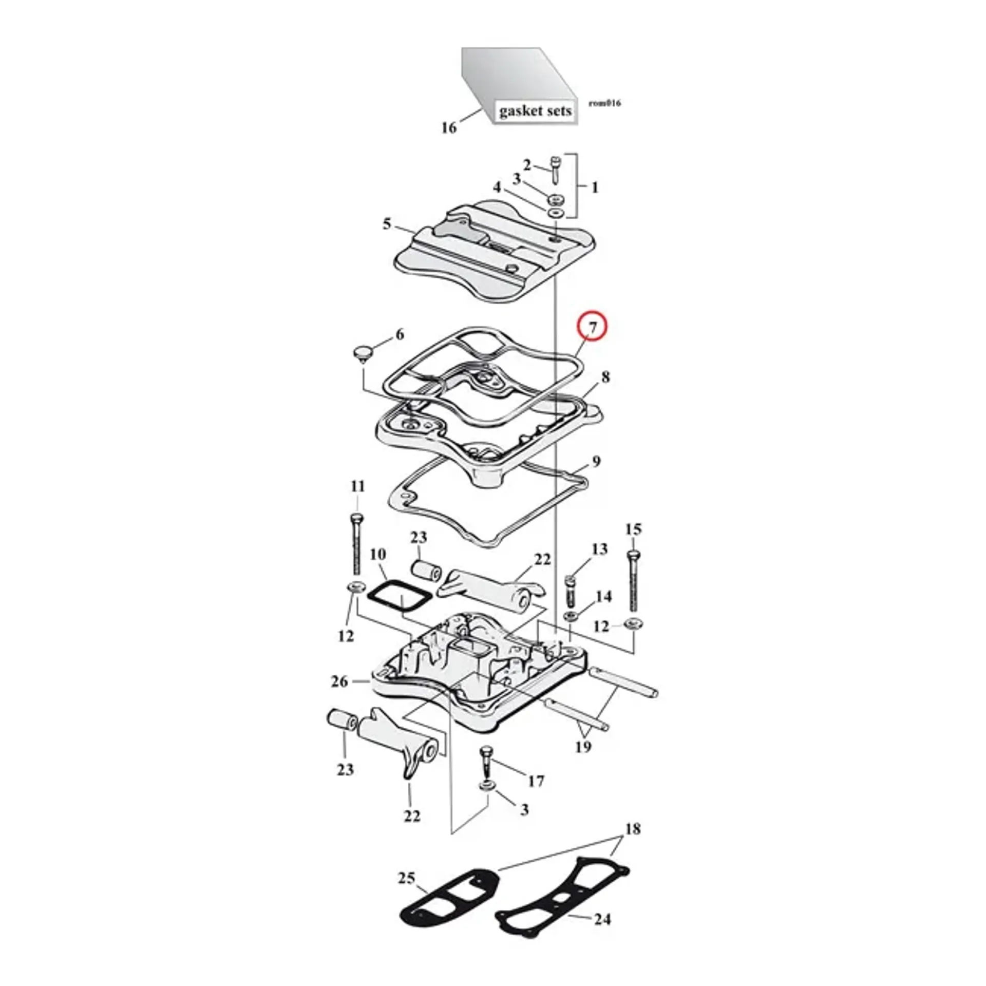 Cometic, upper rocker cover gasket. Rubber
