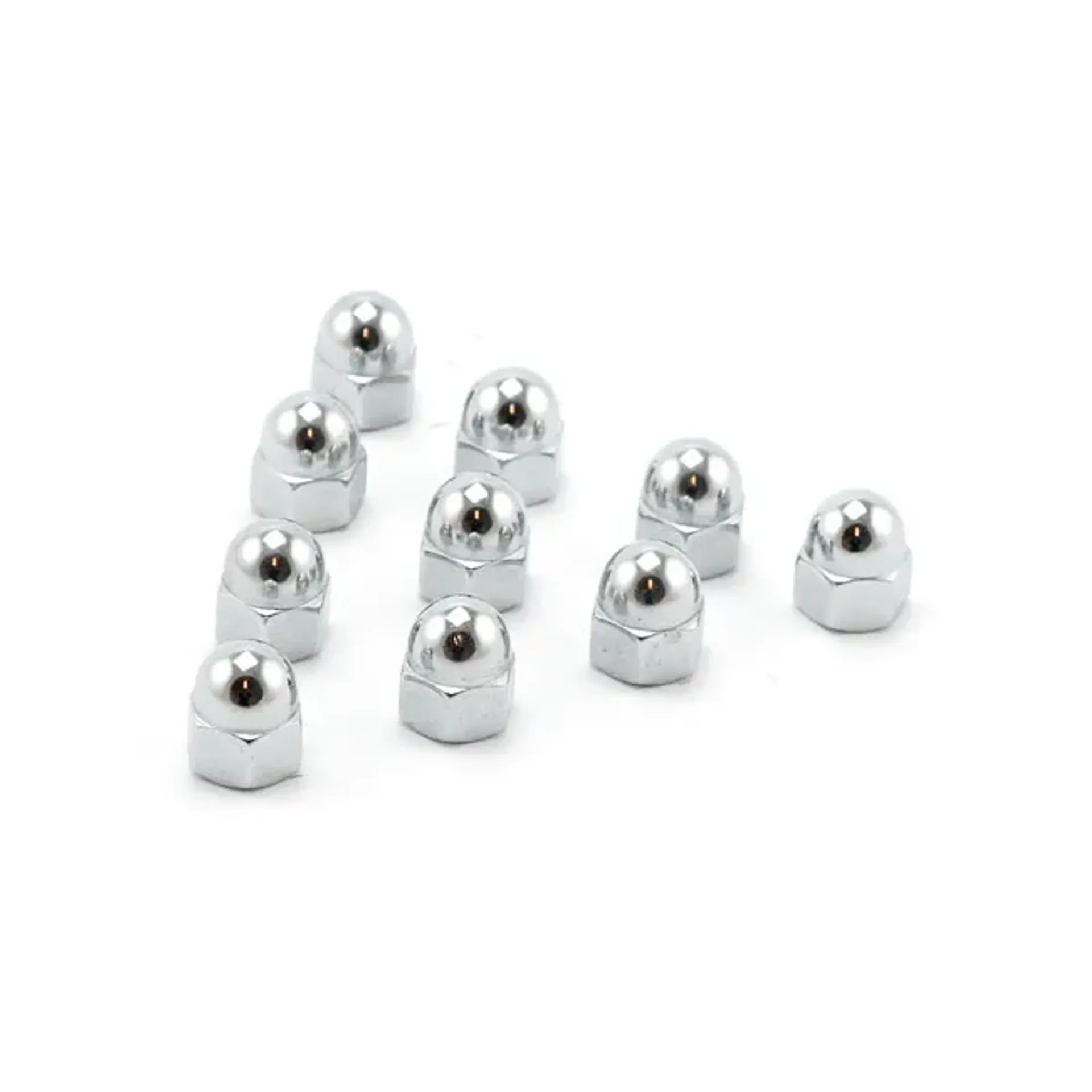 Colony, M10 x 1.25 acorn nuts, chrome. Low Crown