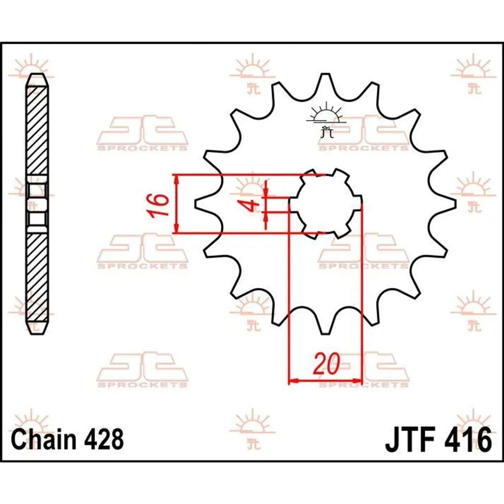Jtf416.14 Front Replacement Sprocket 14 Teeth 428 Pitch Natural Steel