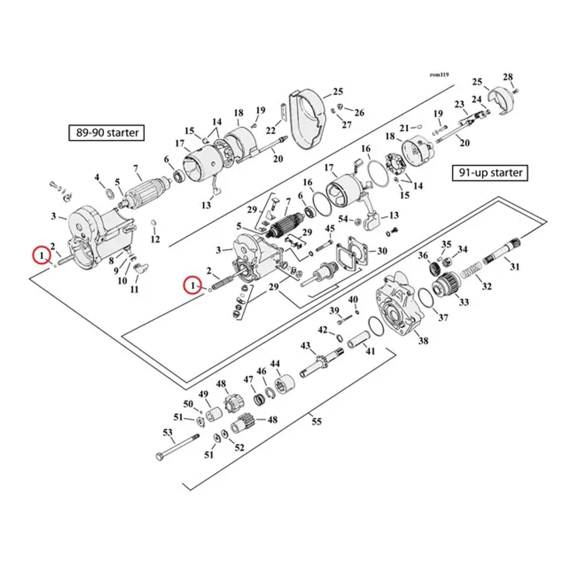 Ball, compression spring starter motor
