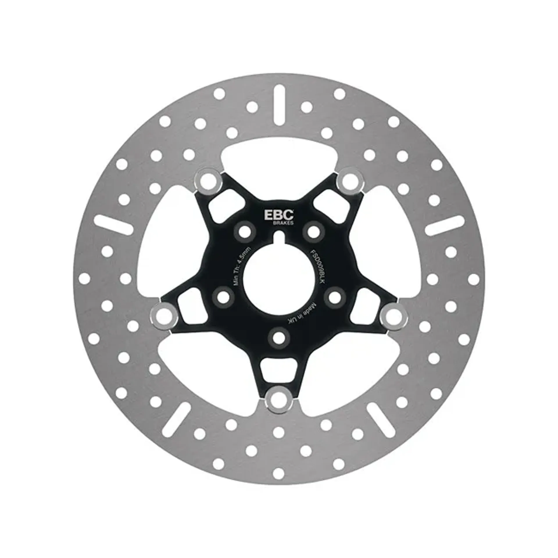 EBC, 5-Button stainless floating brake rotor. Front. Black