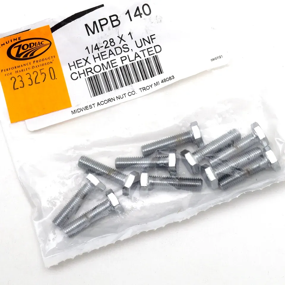 10pck Chrome hex head screws 1/4-28x1