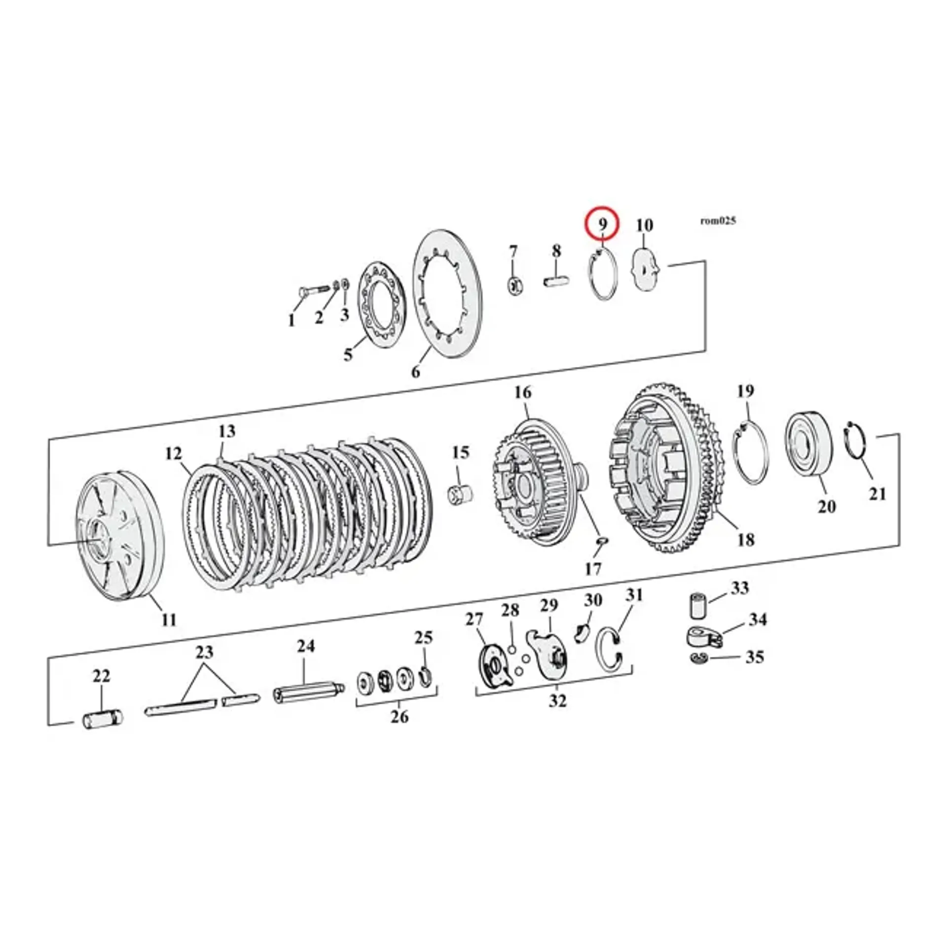 Retaining ring, clutch adjuster plate