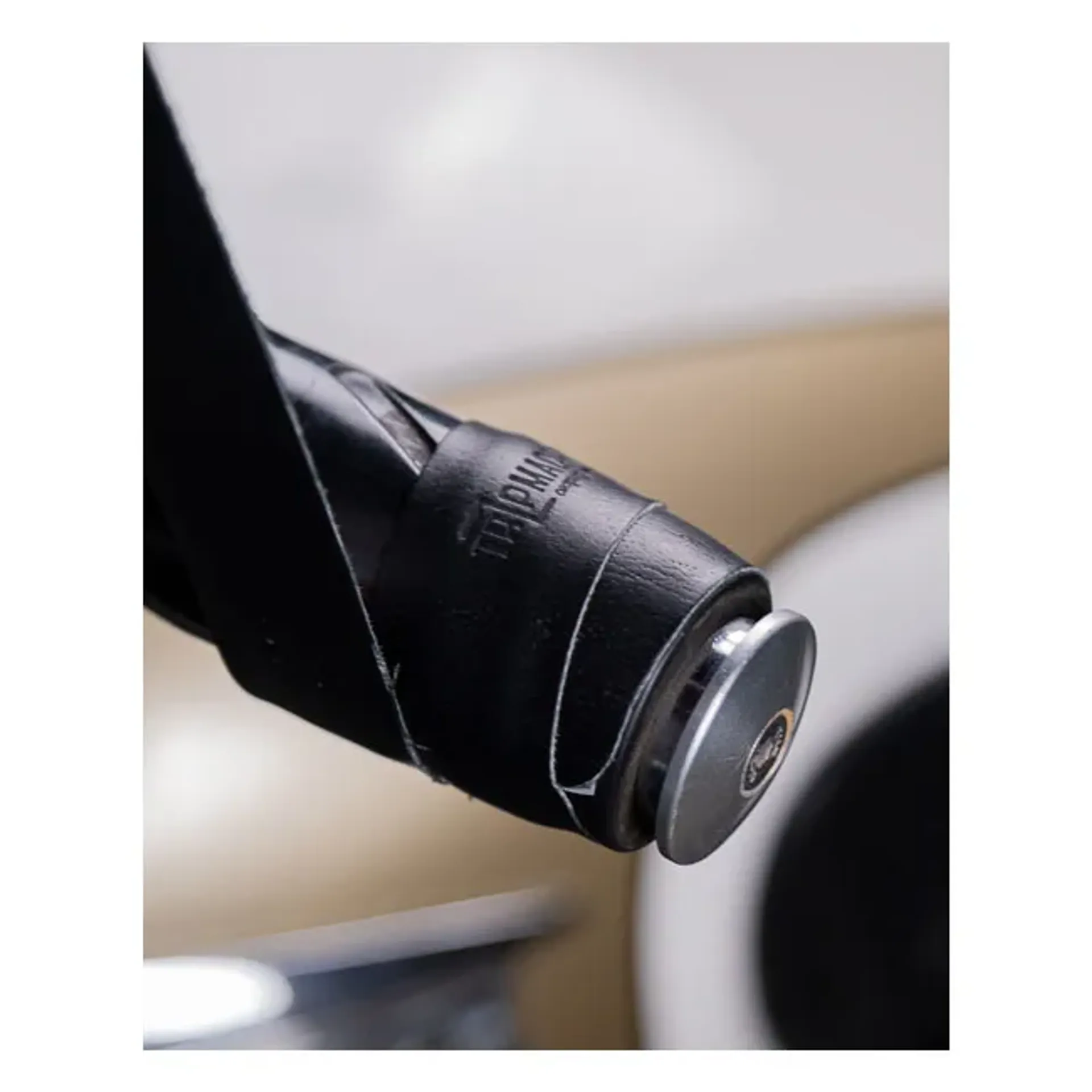 Trip Machine, leather handlebar grip wraps. Black
