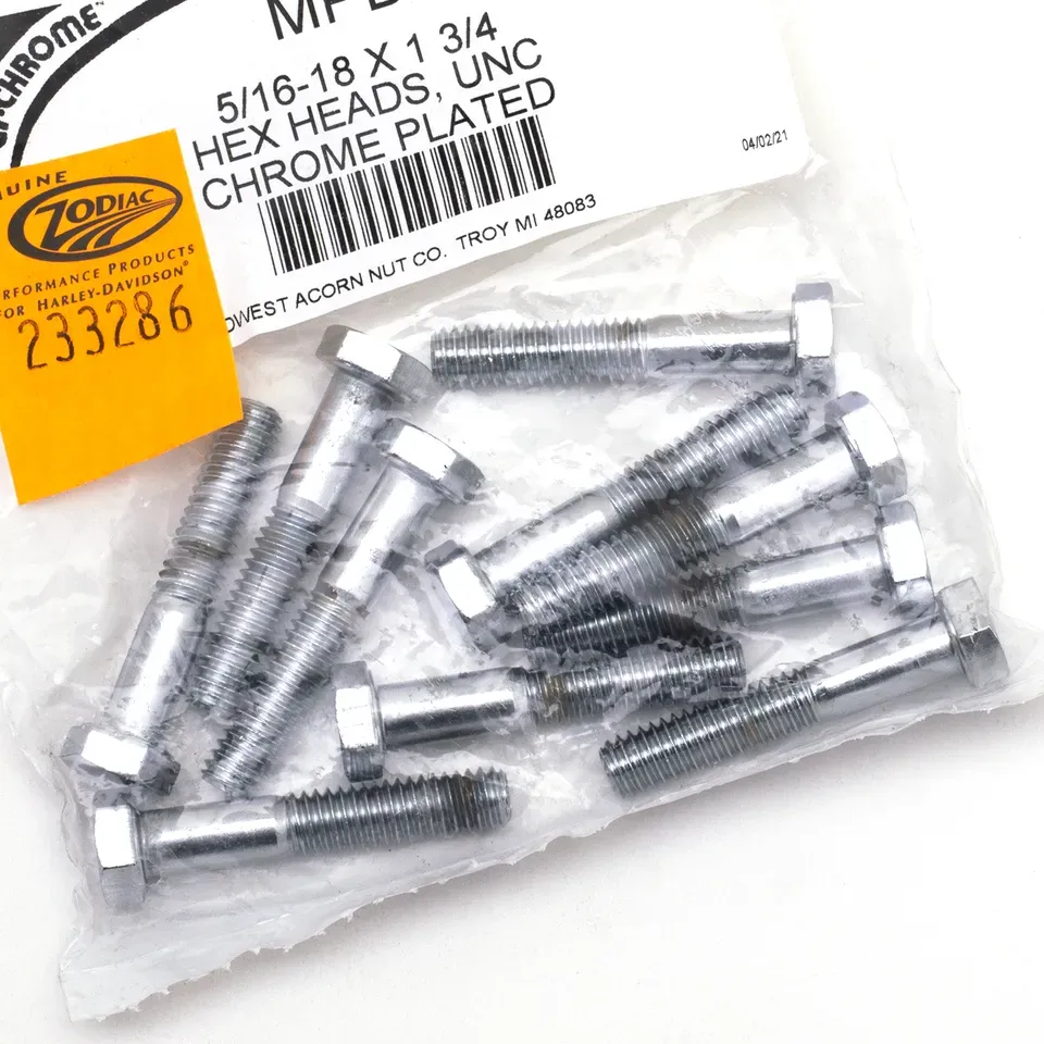 10pck Chrome hex screws 5/16-18x1-3/4