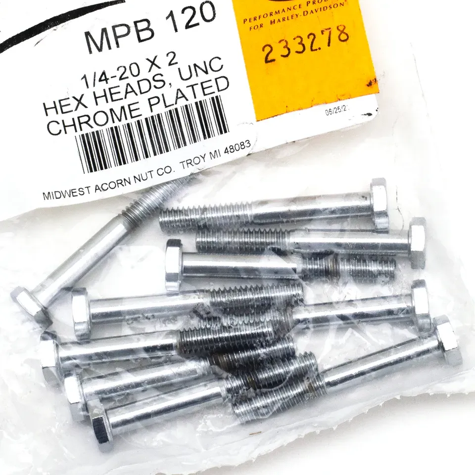 10pck Chrome hex head screws 1/4-20x2