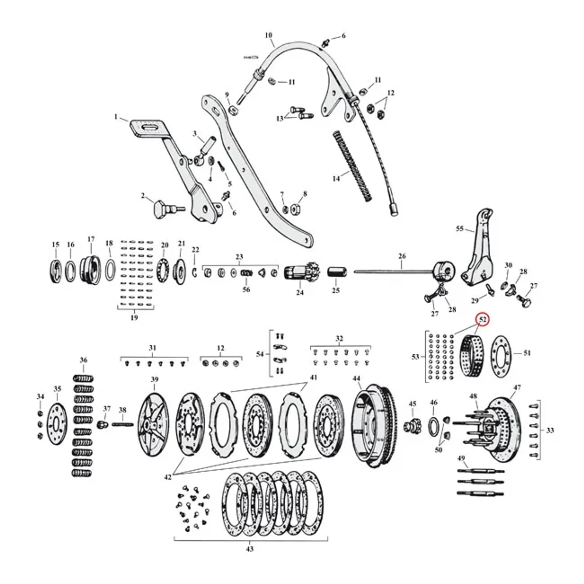 Clutch hub bearing, without rollers