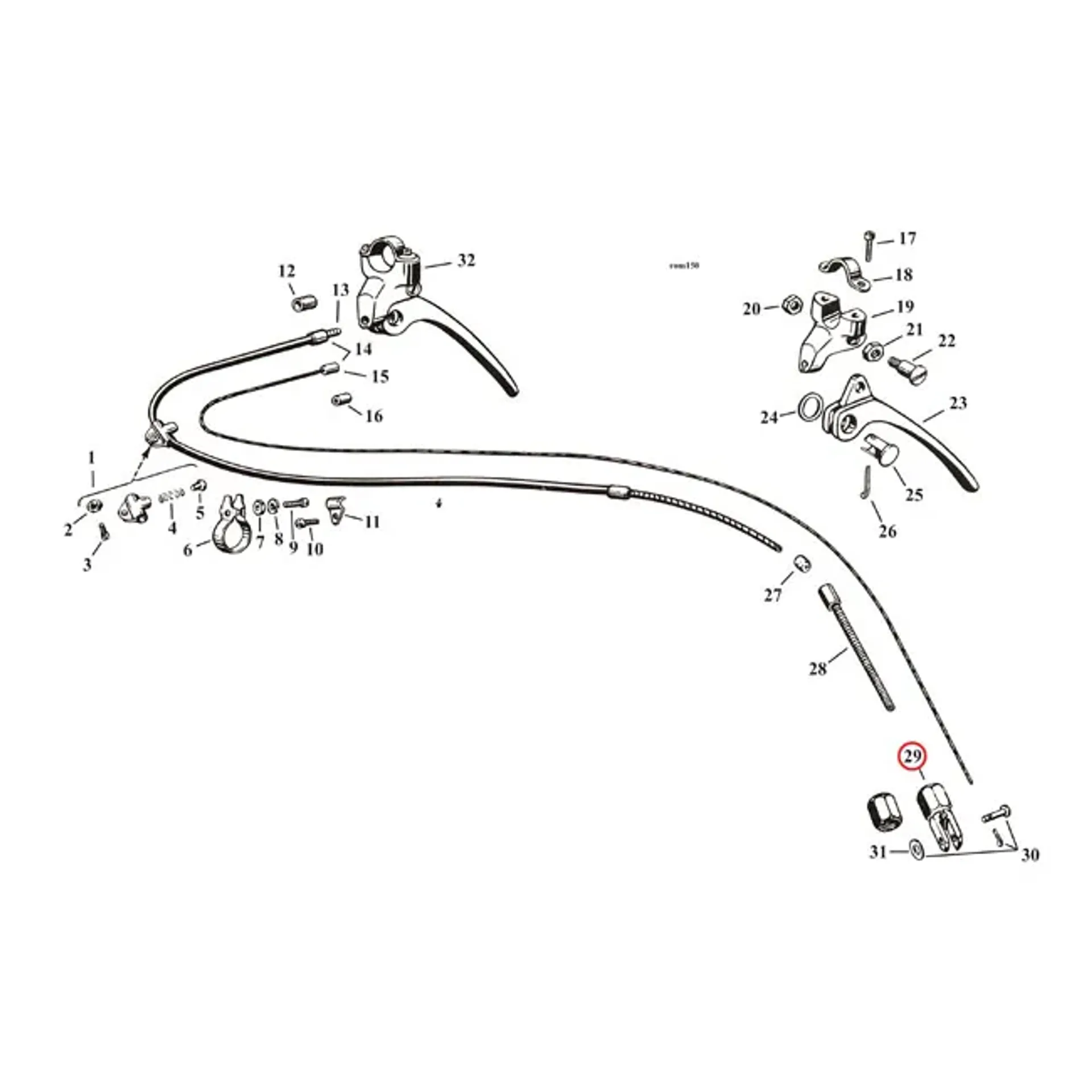 Clevis pin & nut, front brake cable