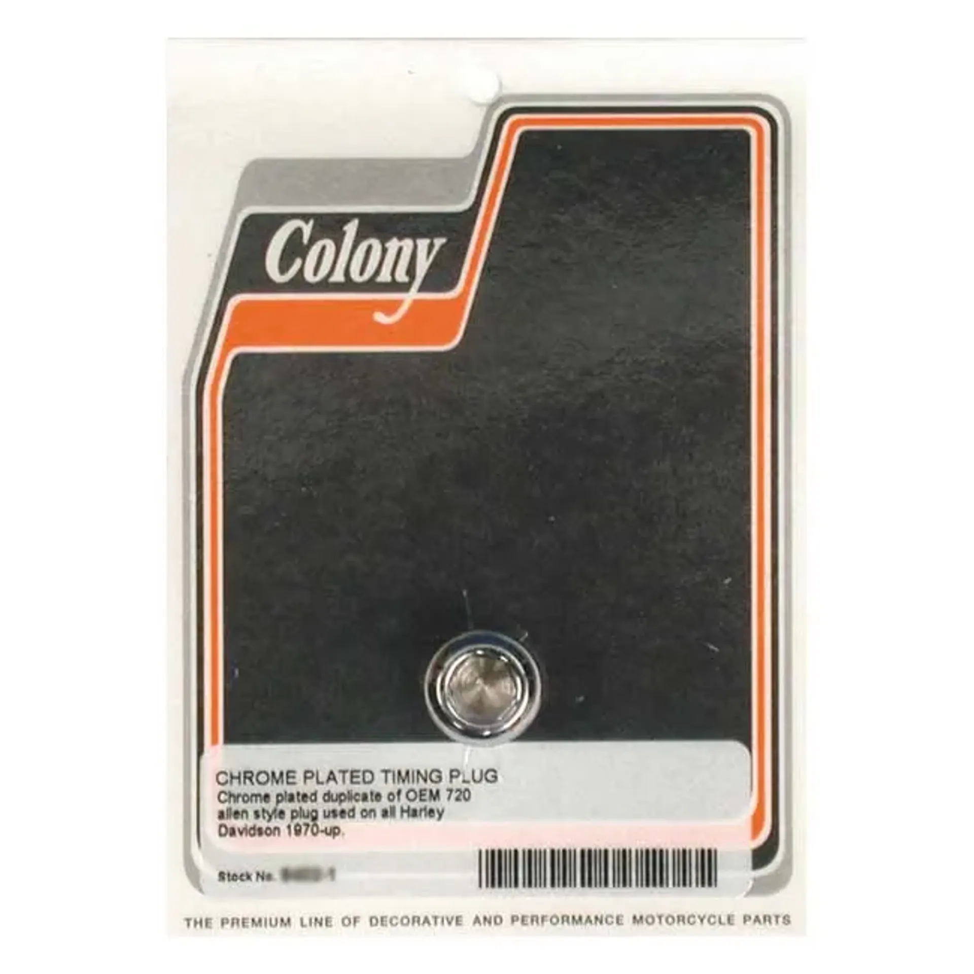 Colony, timing plug. OEM style allen. Chrome