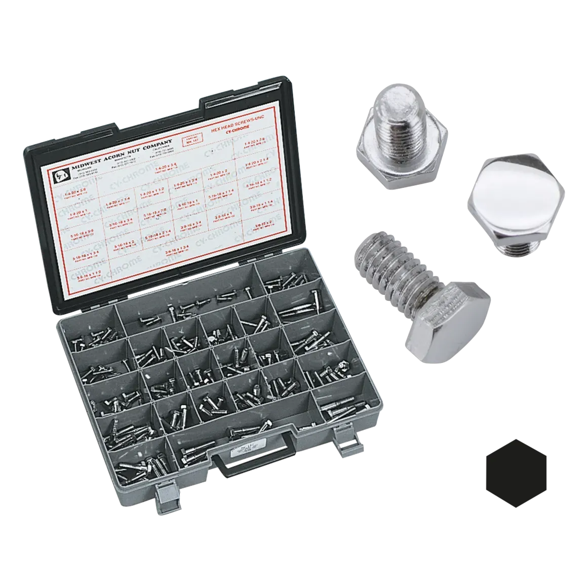 Ass. tray hex head screws chr. 215pk UNC - Afbeelding 2