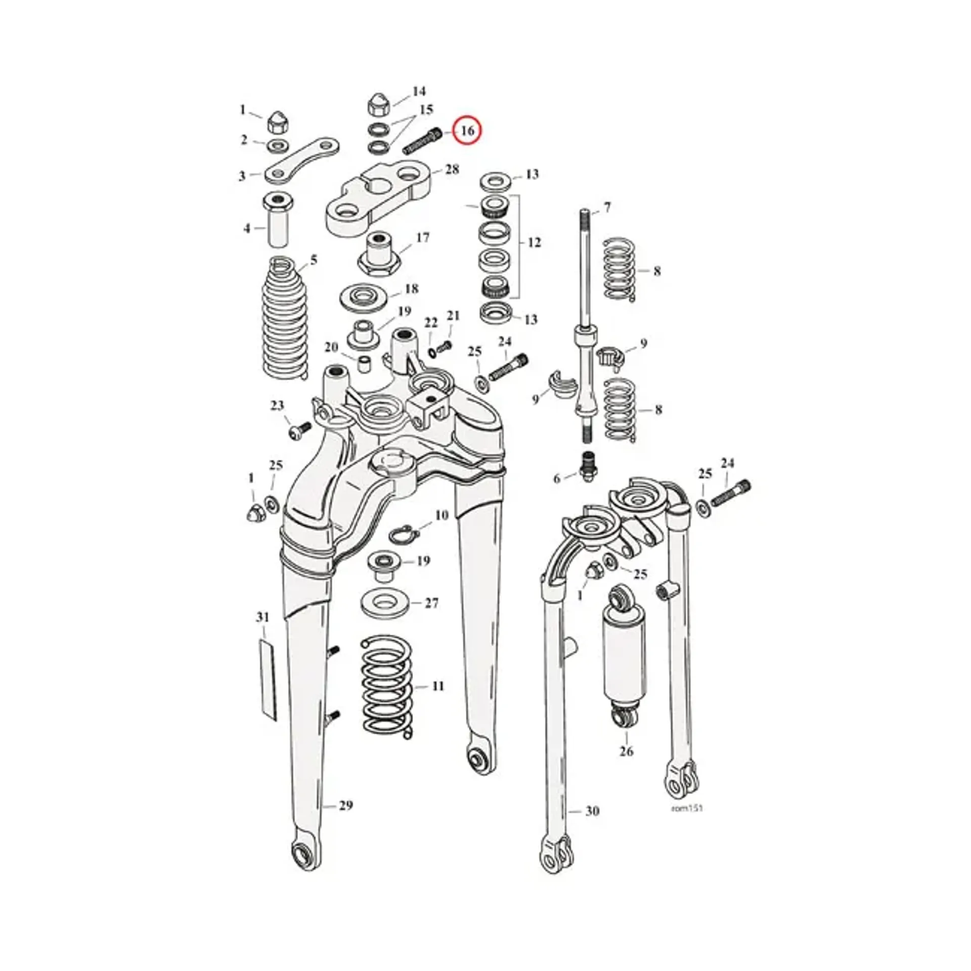 Screw upper triple clamp, Softail spring