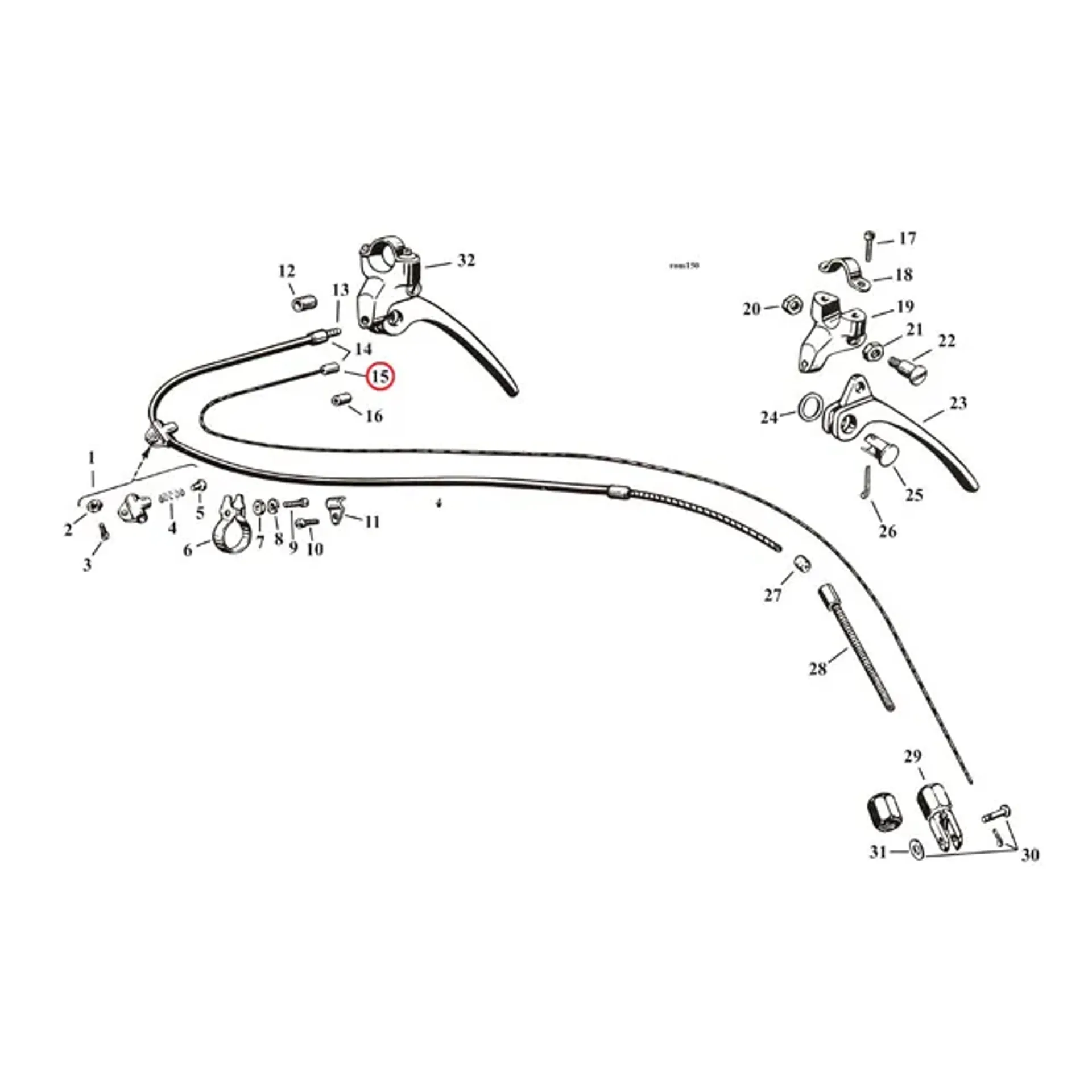 Inner clutch/brake cable, front