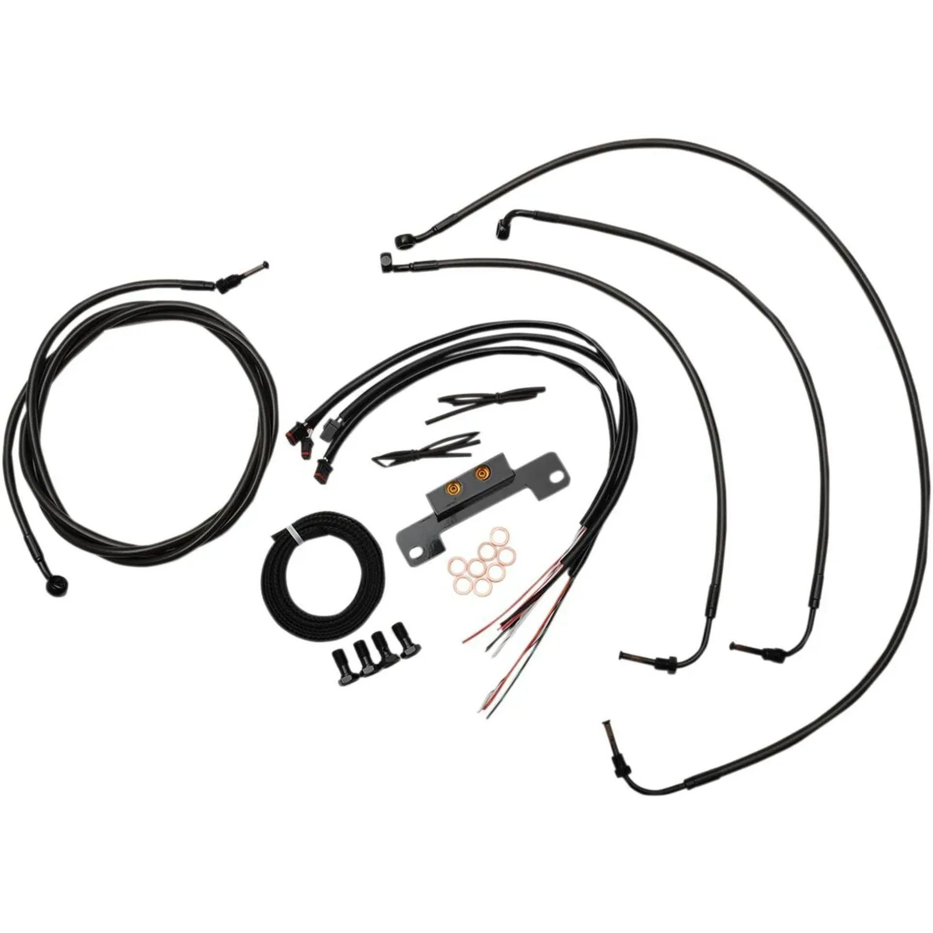 Complete Midnight Braided Handlebar Cable/Wire Harness/Brake Line Kit For 18″ – 20 ” Apes / Black-Br