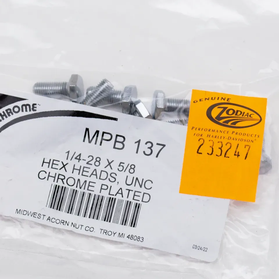 10pck Chrome hex head screws 1/4-28x5/8