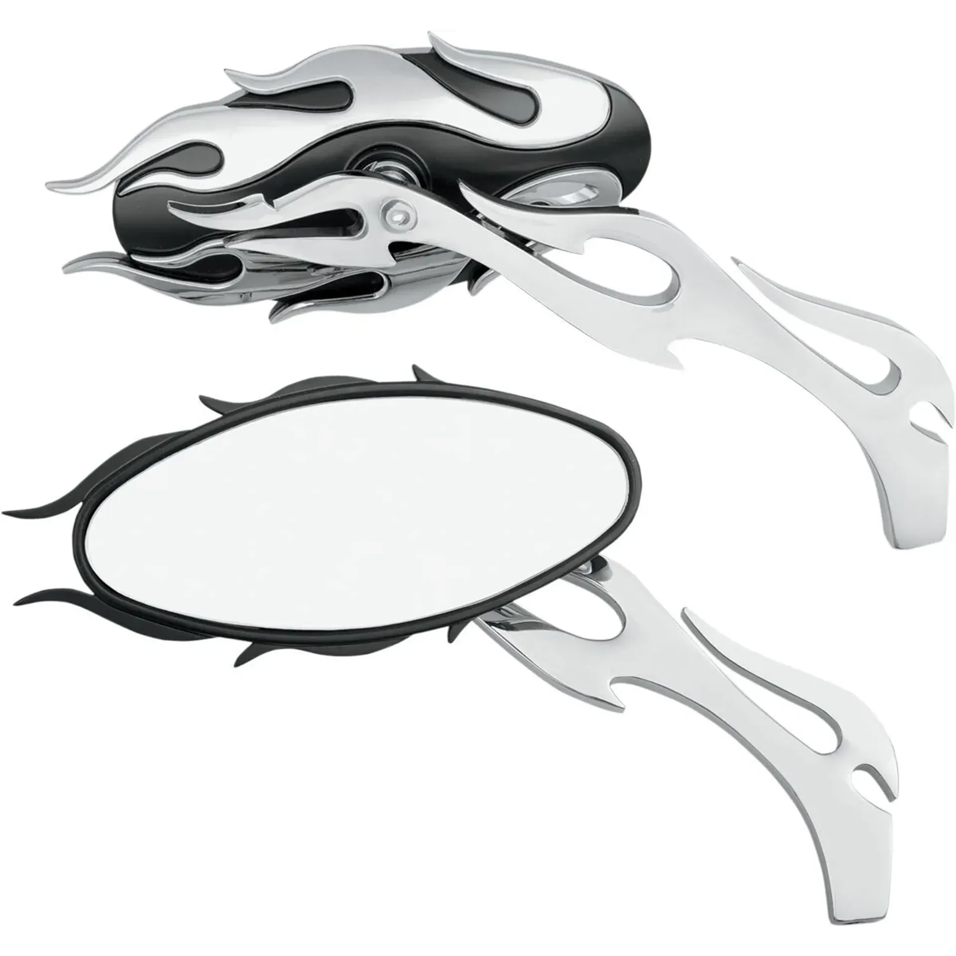 Mirror Kit Flame Oval W/ Flame Stems Chrome/Black