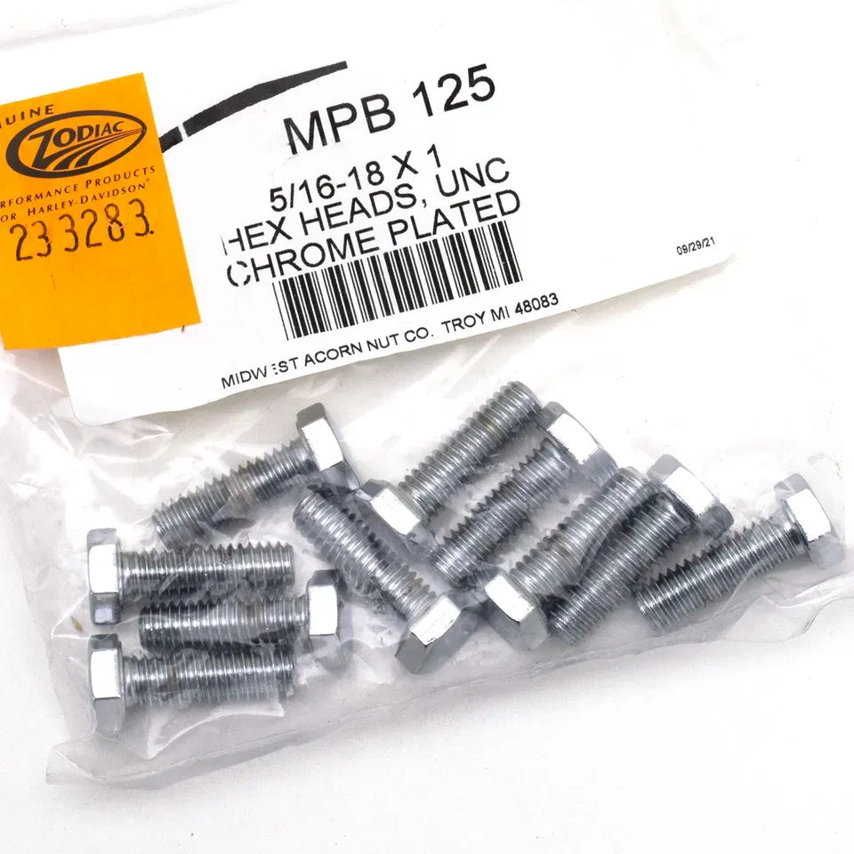 10pck Chrome hex head screws 5/16-18x1