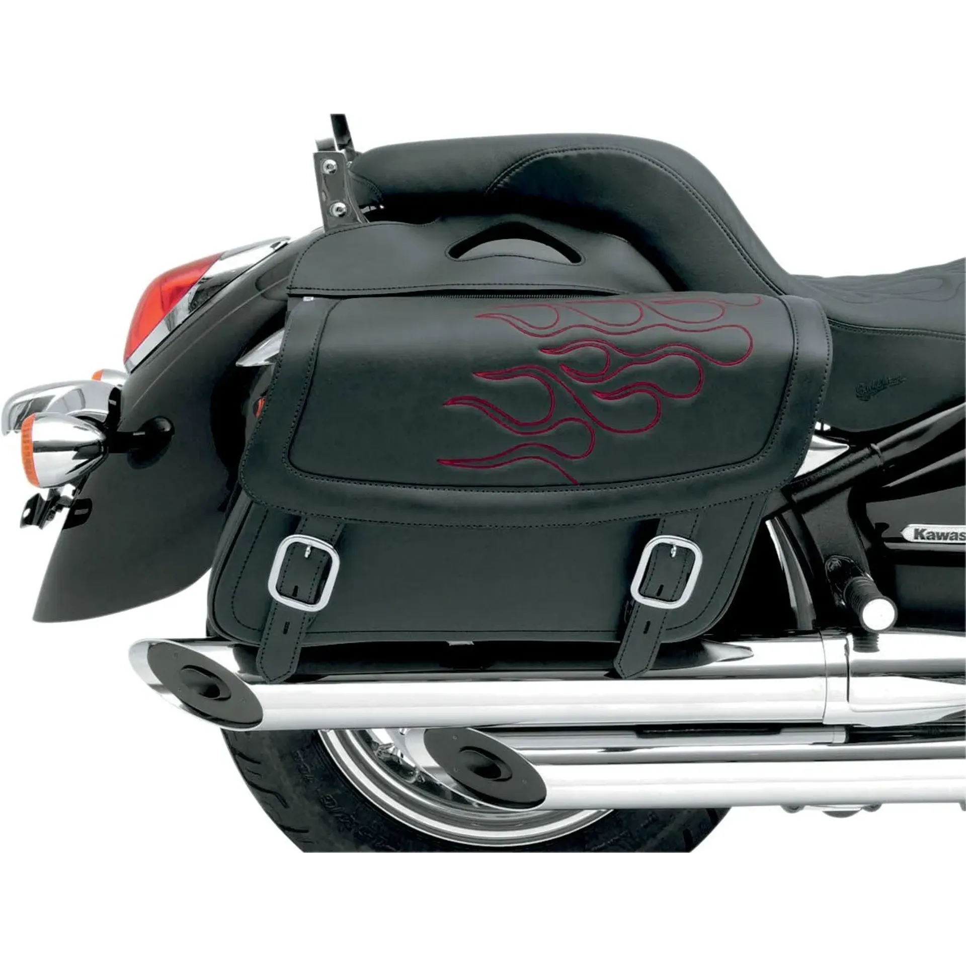 Saddlebag 3D Embroidered Flame Design Universal Synthetic Leather Black/ Dark Red