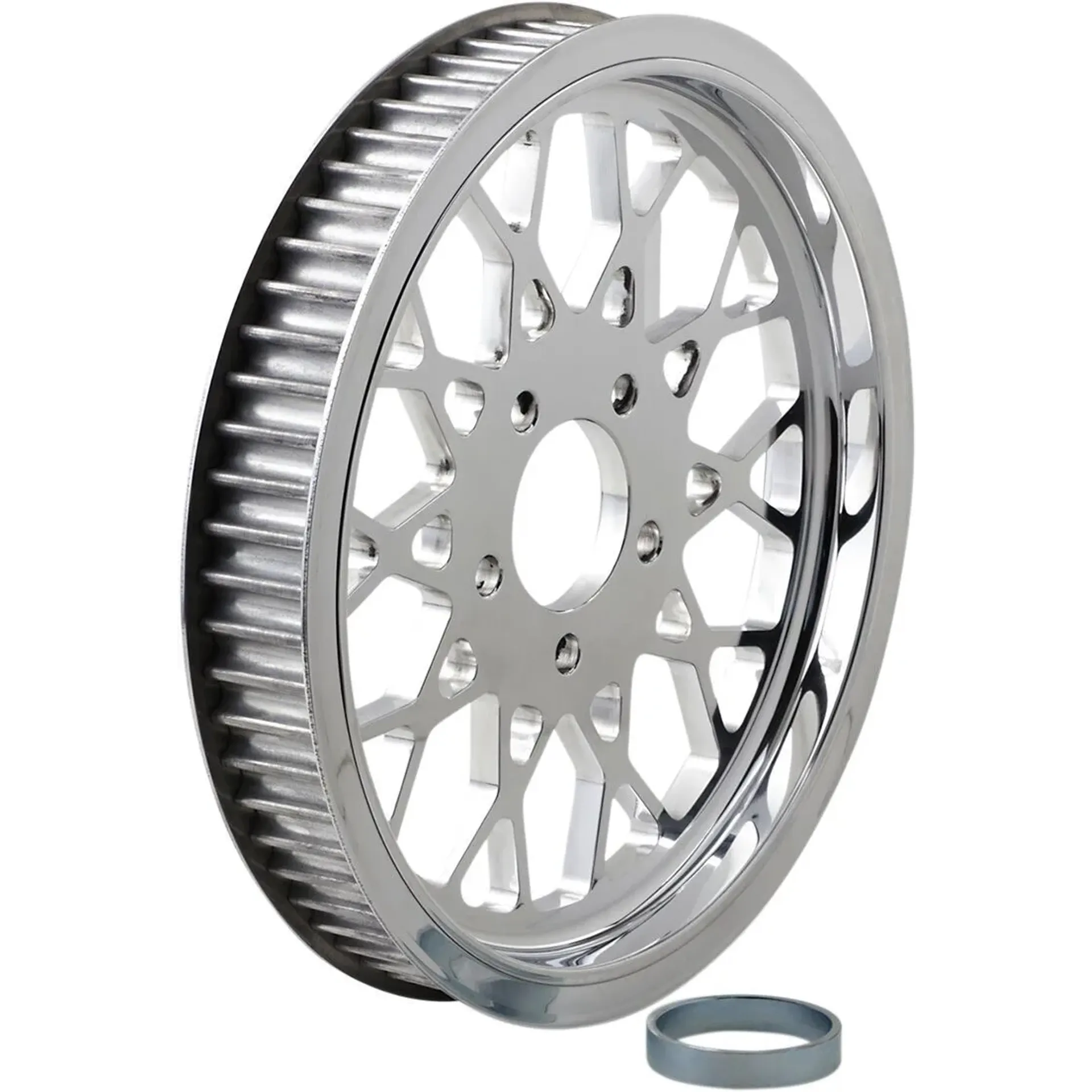 Rear Belt Pulley 65 Tooth 1-1/2” Mesh Polished