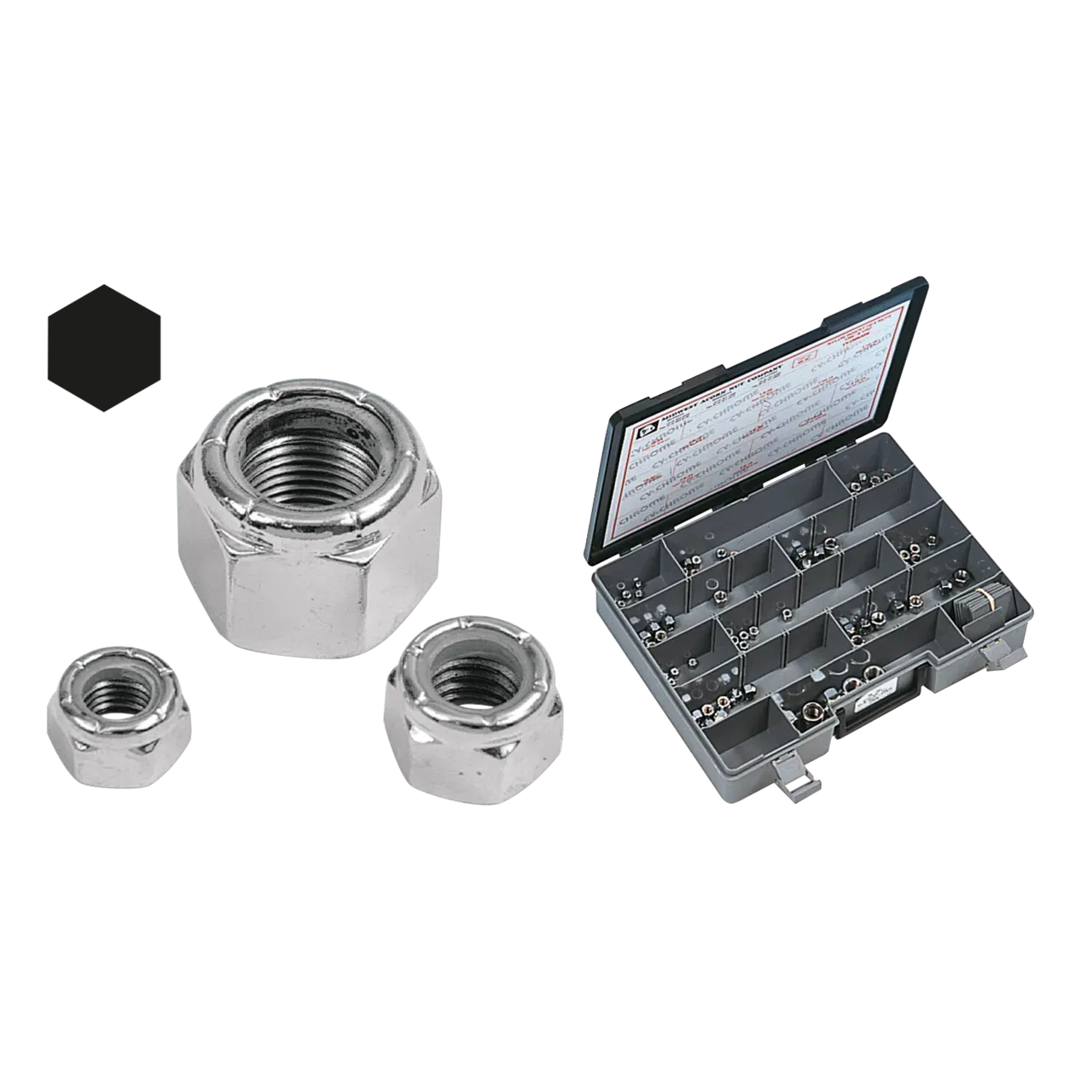 Ass. tray nylon insert hex nuts chrome