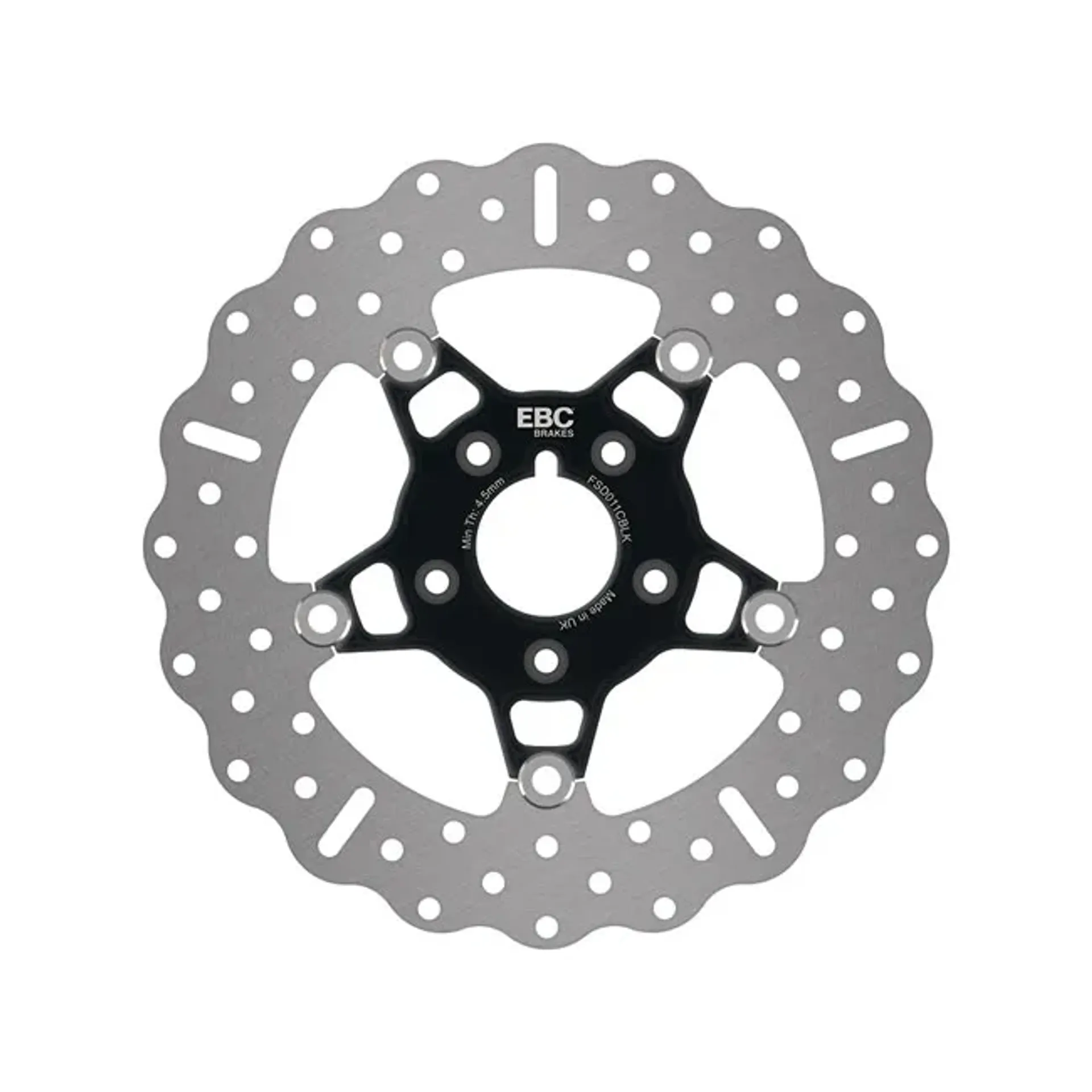 EBC, 5-button Contour stainless floating brake rotor. Front.