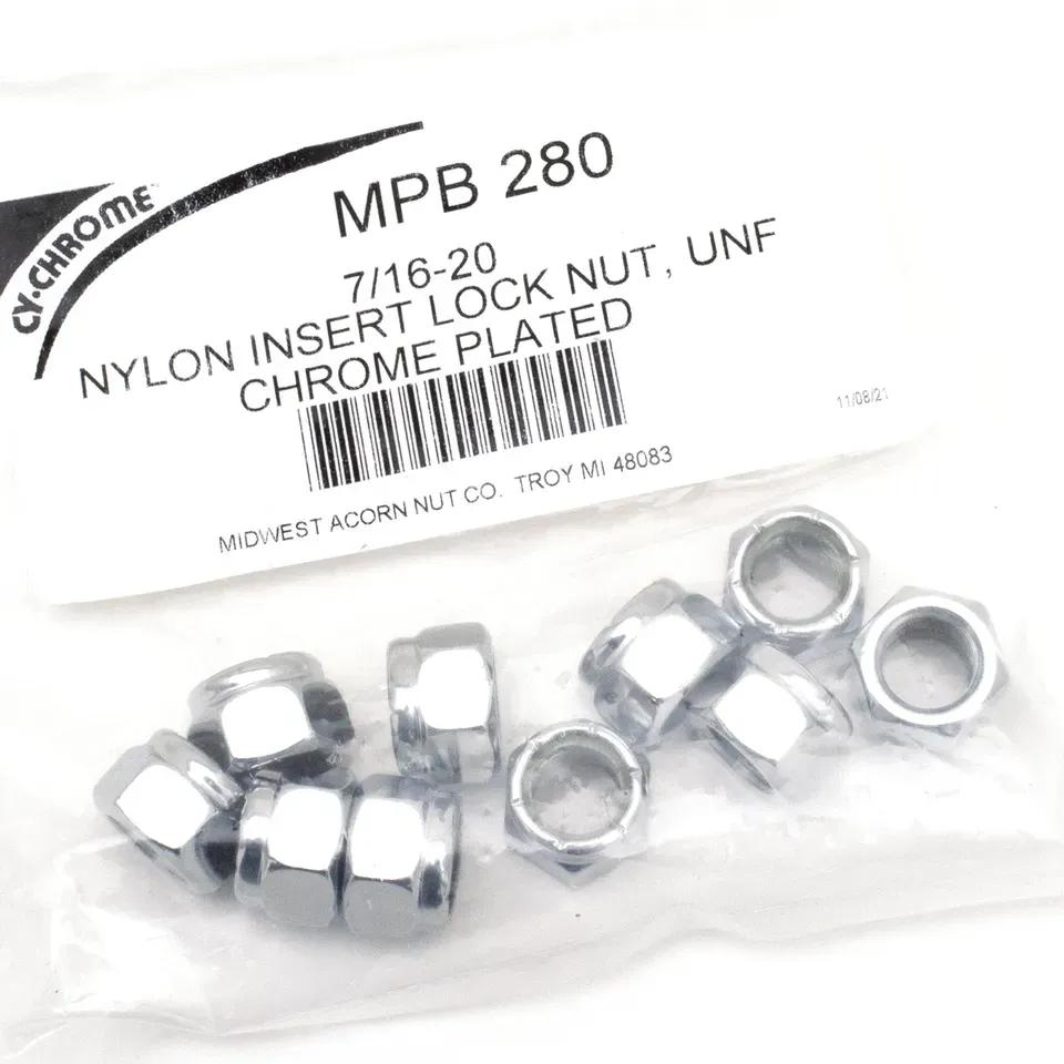 10pck Chrome nylock nuts 7/16-20 UNF