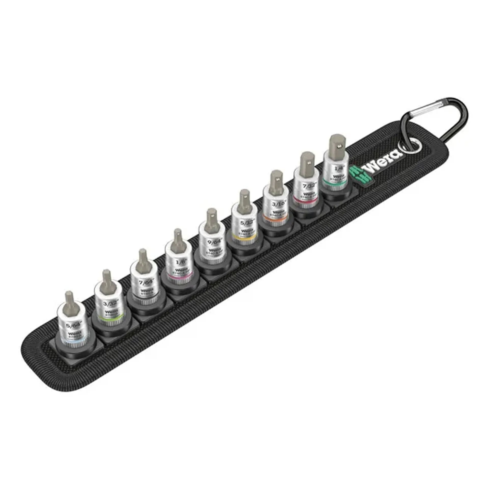 Wera socket belt with 1/4" drive hex socket bits - US sizes