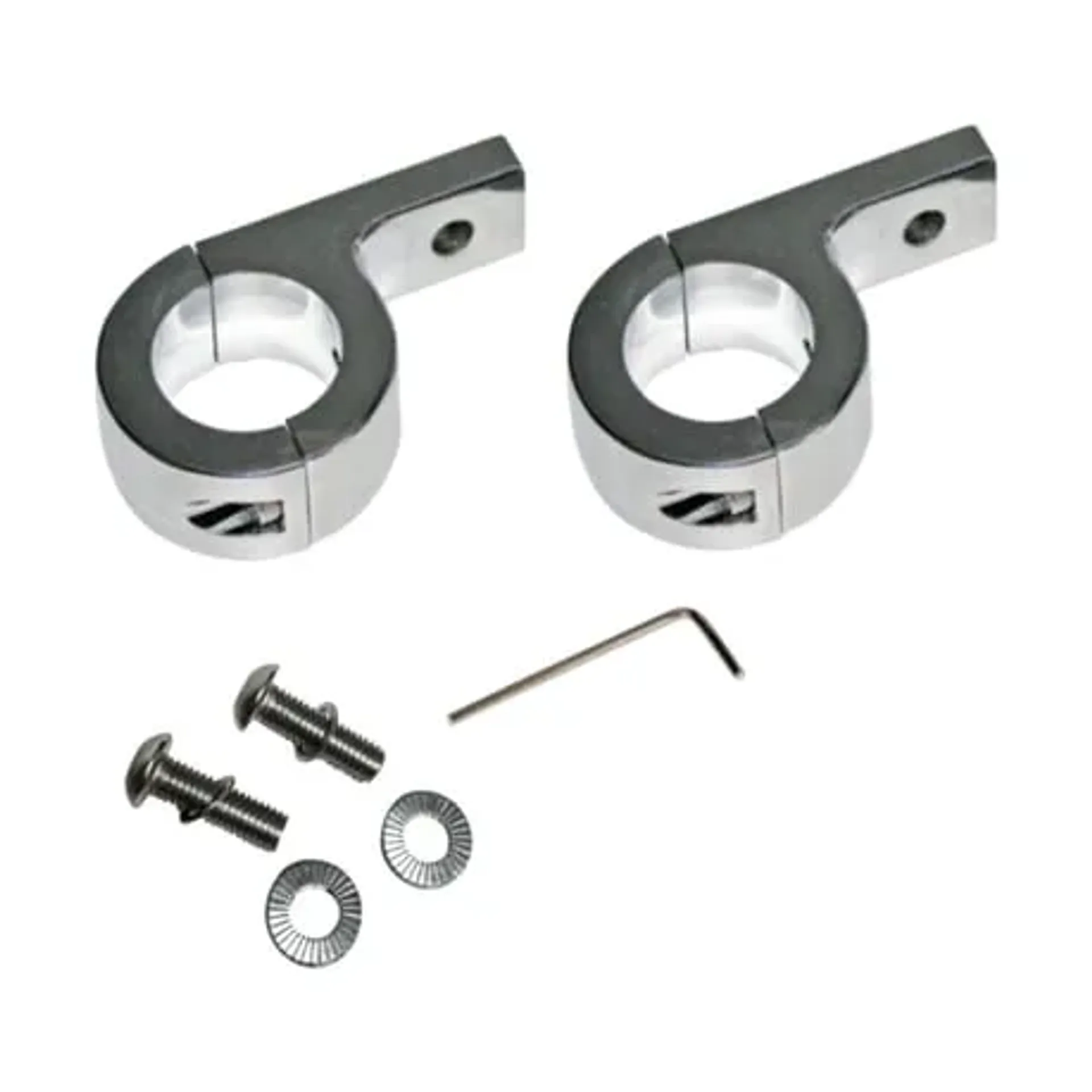 Custom Dynamics, engine guard fog lamp clamp set. Chrome