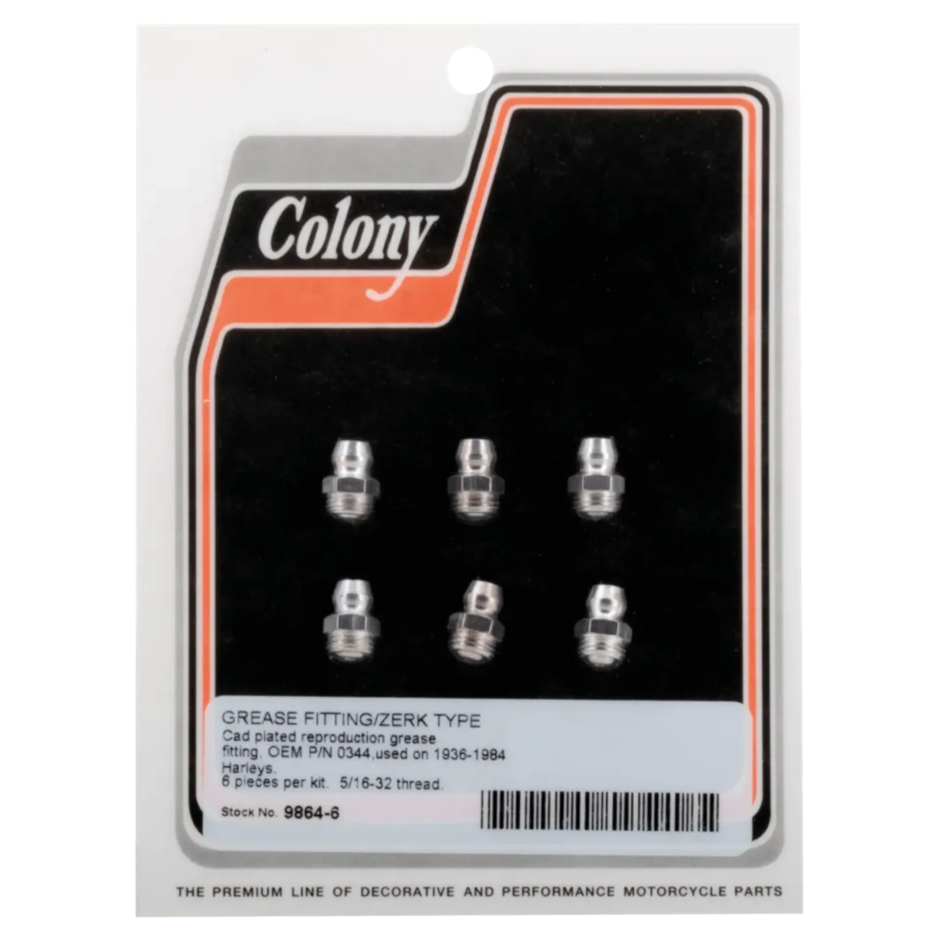 6-pck Colony Grease Fitting, white plate