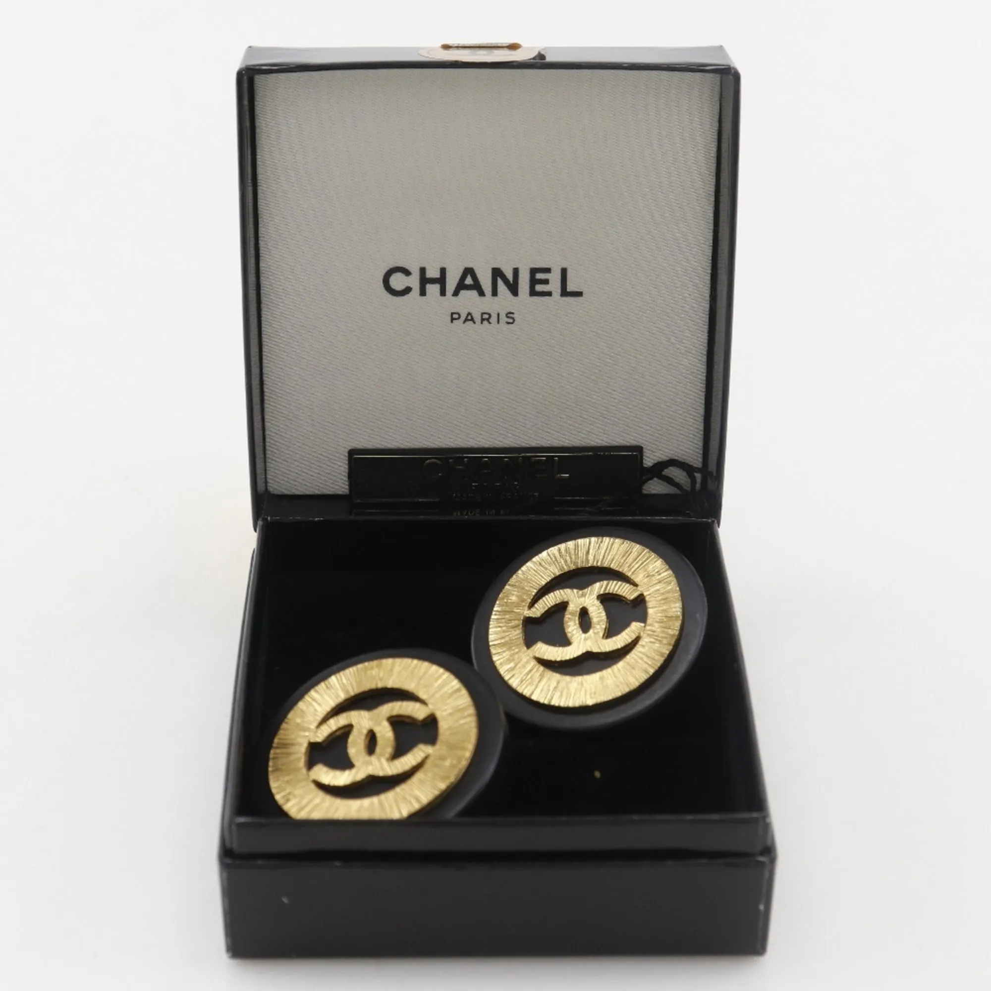 CHANEL Black Logo Earrings