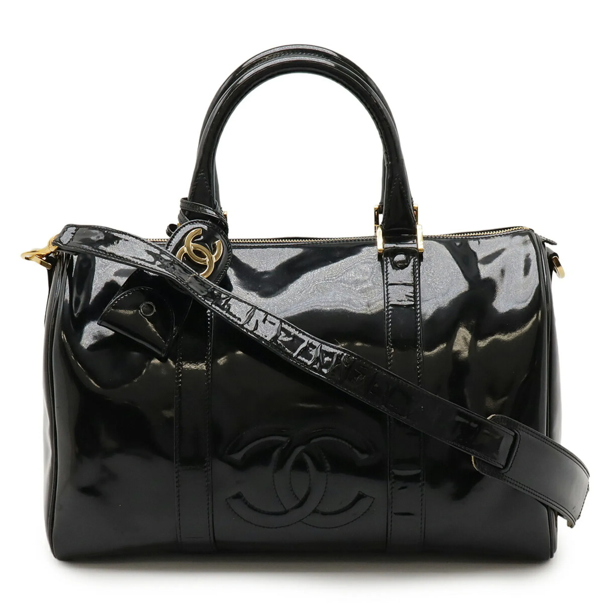 CHANEL Black Leather Logo Shoulder Bag