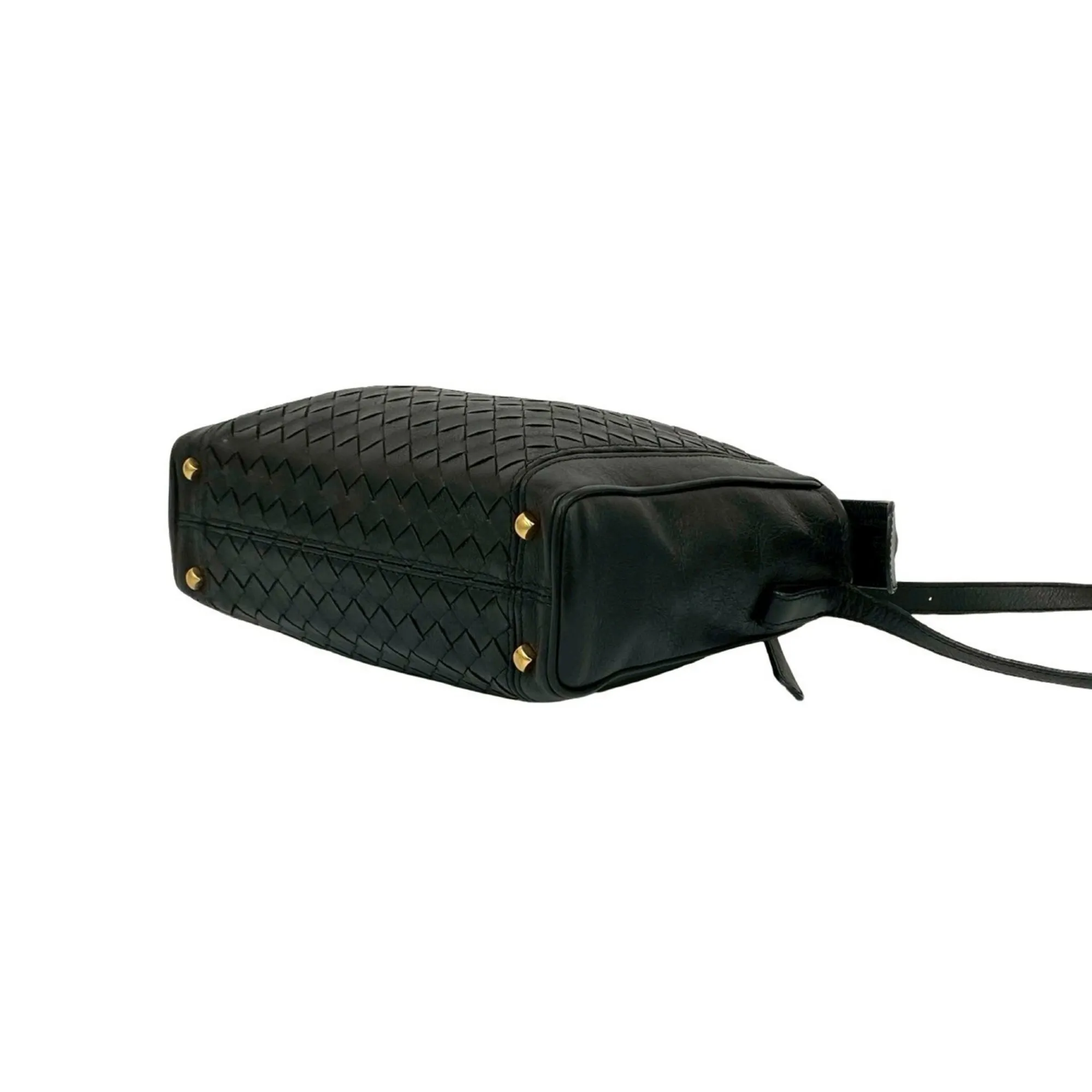 BOTTEGA VENETA Black Leather Intrecciato Shoulder Bag