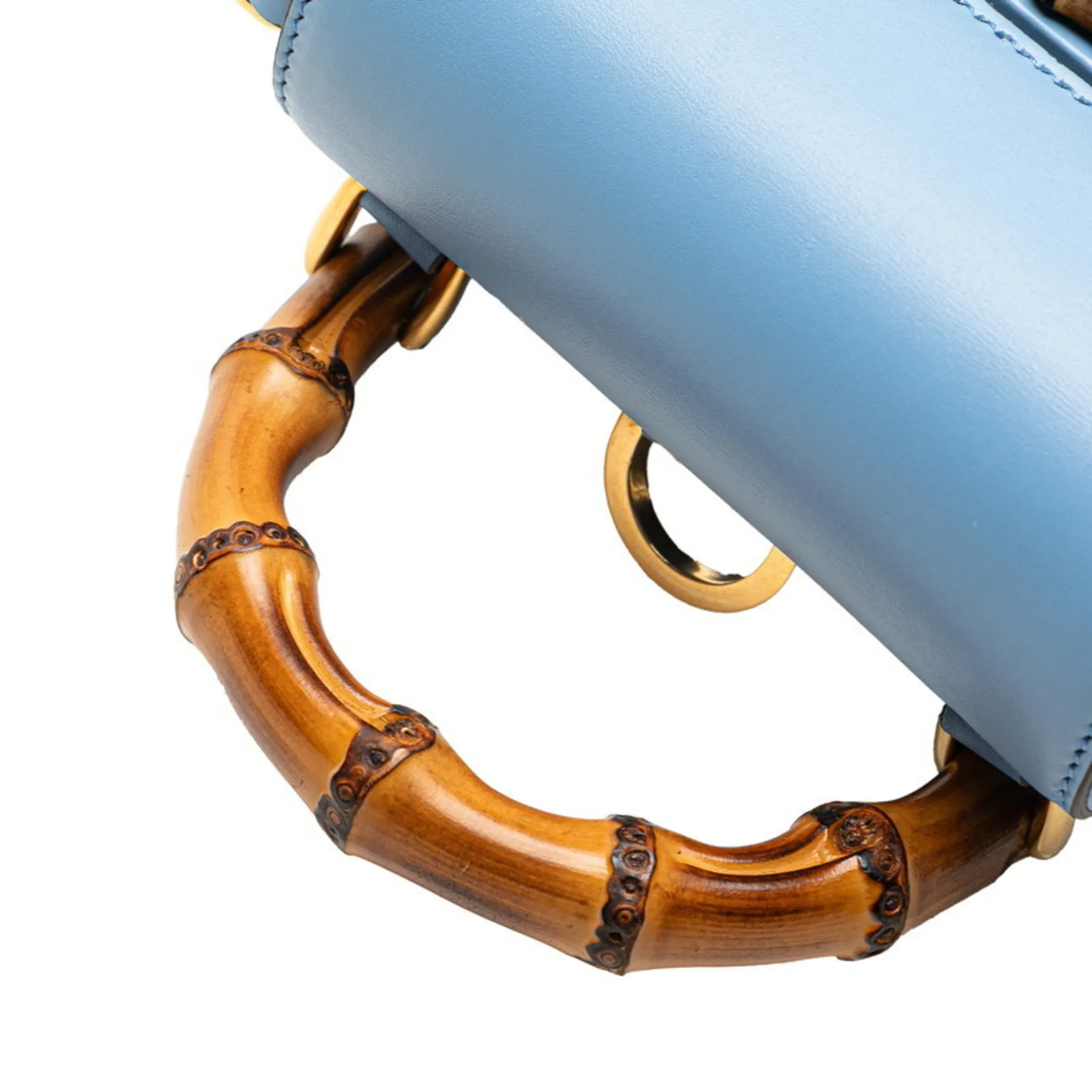 GUCCI Blue Leather Bamboo Backpack