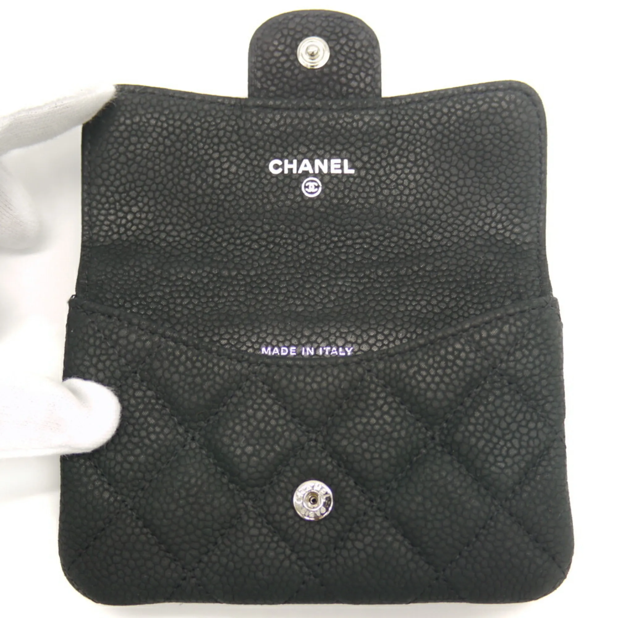 CHANEL Black Caviar Leather Logo Wallet