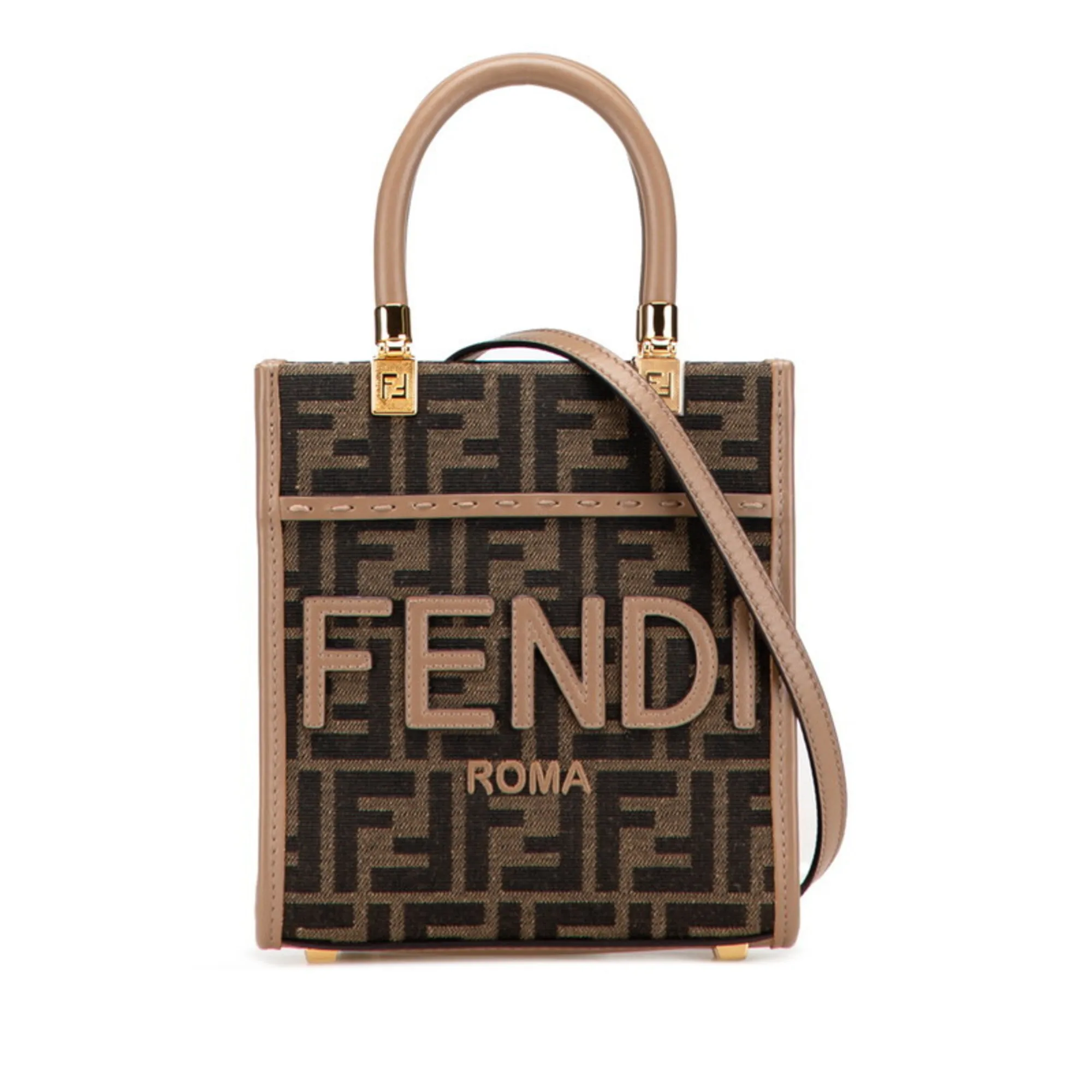 FENDI Brown Leather Zucca Shoulder Bag
