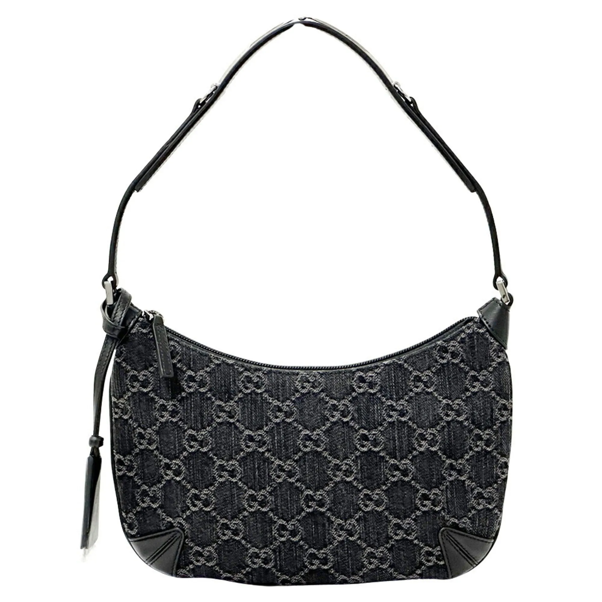 GUCCI Black Leather Horsebit Shoulder Bag