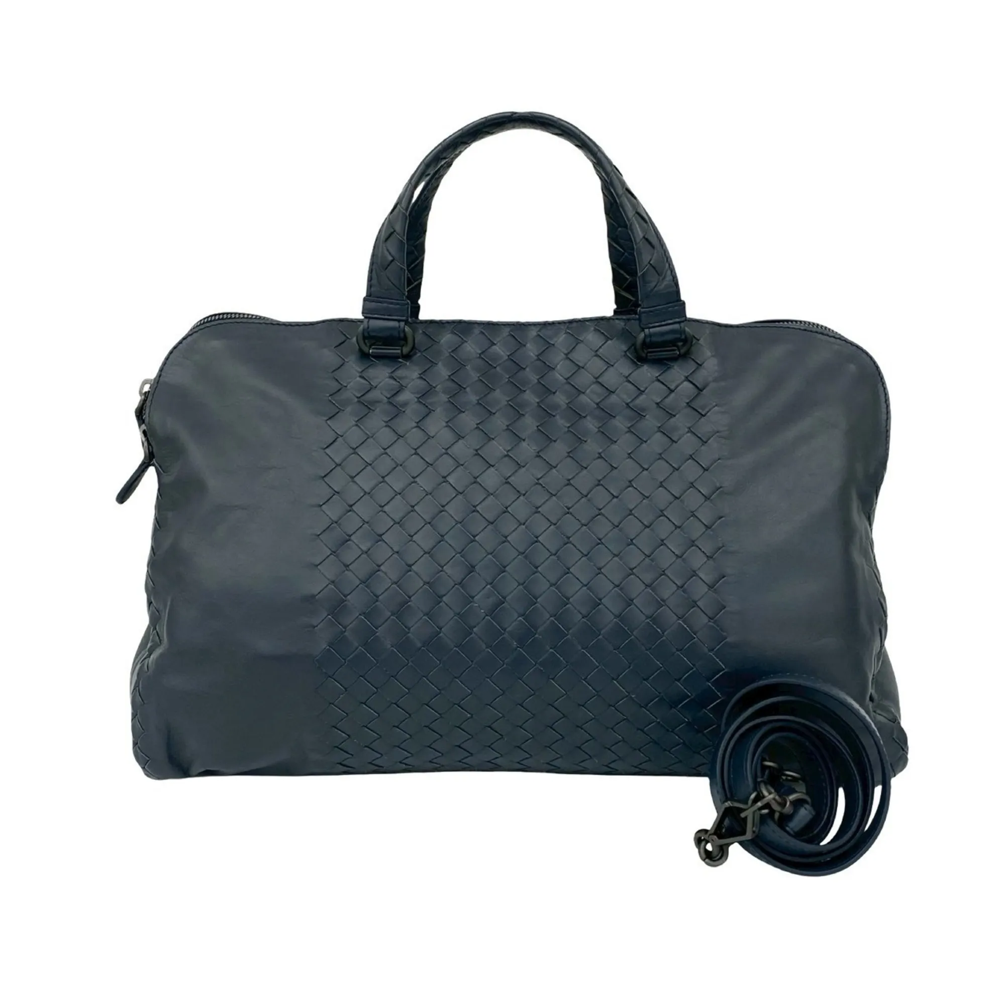 BOTTEGA VENETA Blue Leather Intrecciato Shoulder Bag