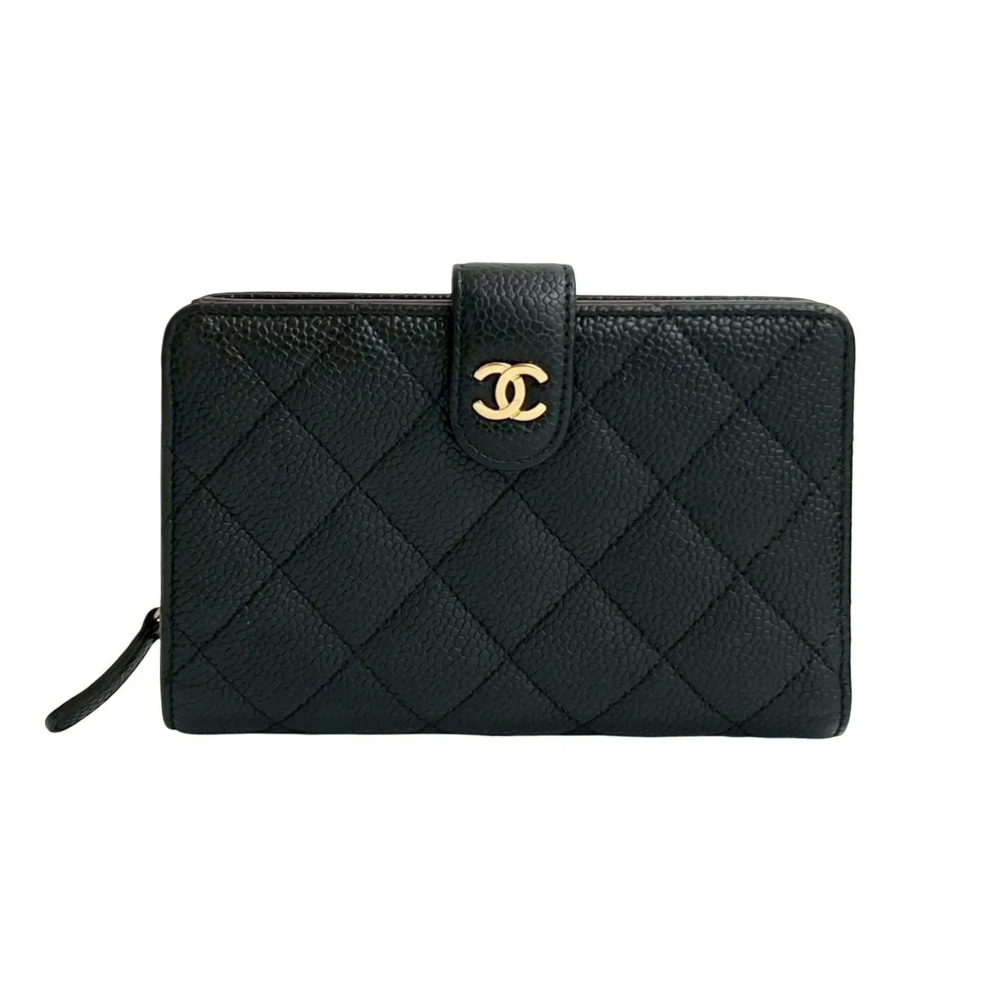 CHANEL Black Caviar Leather Logo Wallet