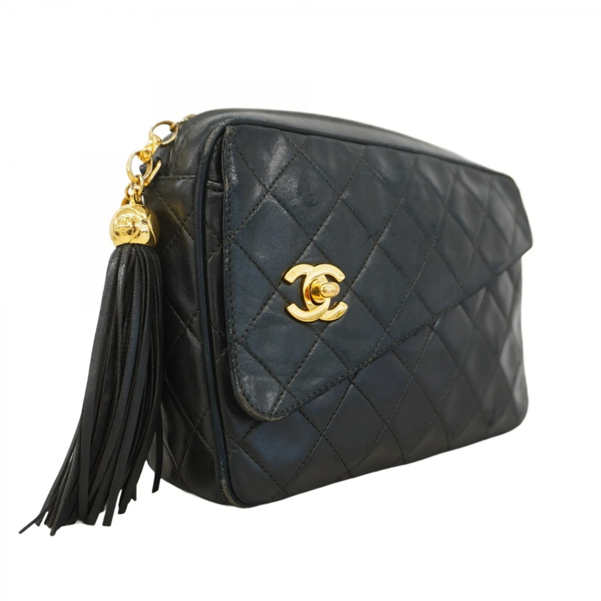 CHANEL Black Lambskin Leather Shoulder Bag
