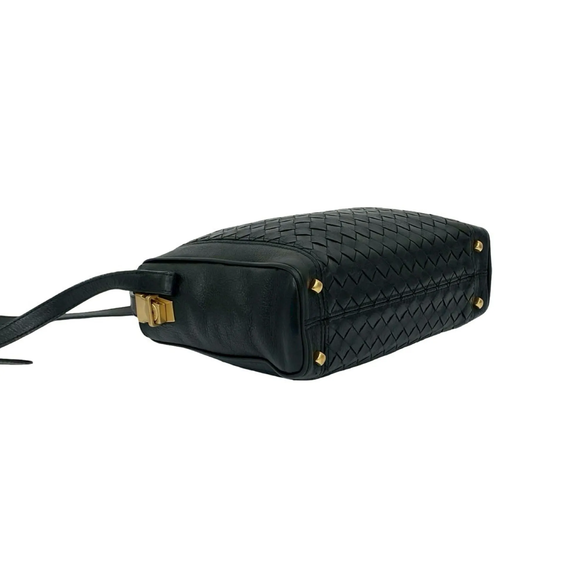 BOTTEGA VENETA Black Leather Intrecciato Shoulder Bag