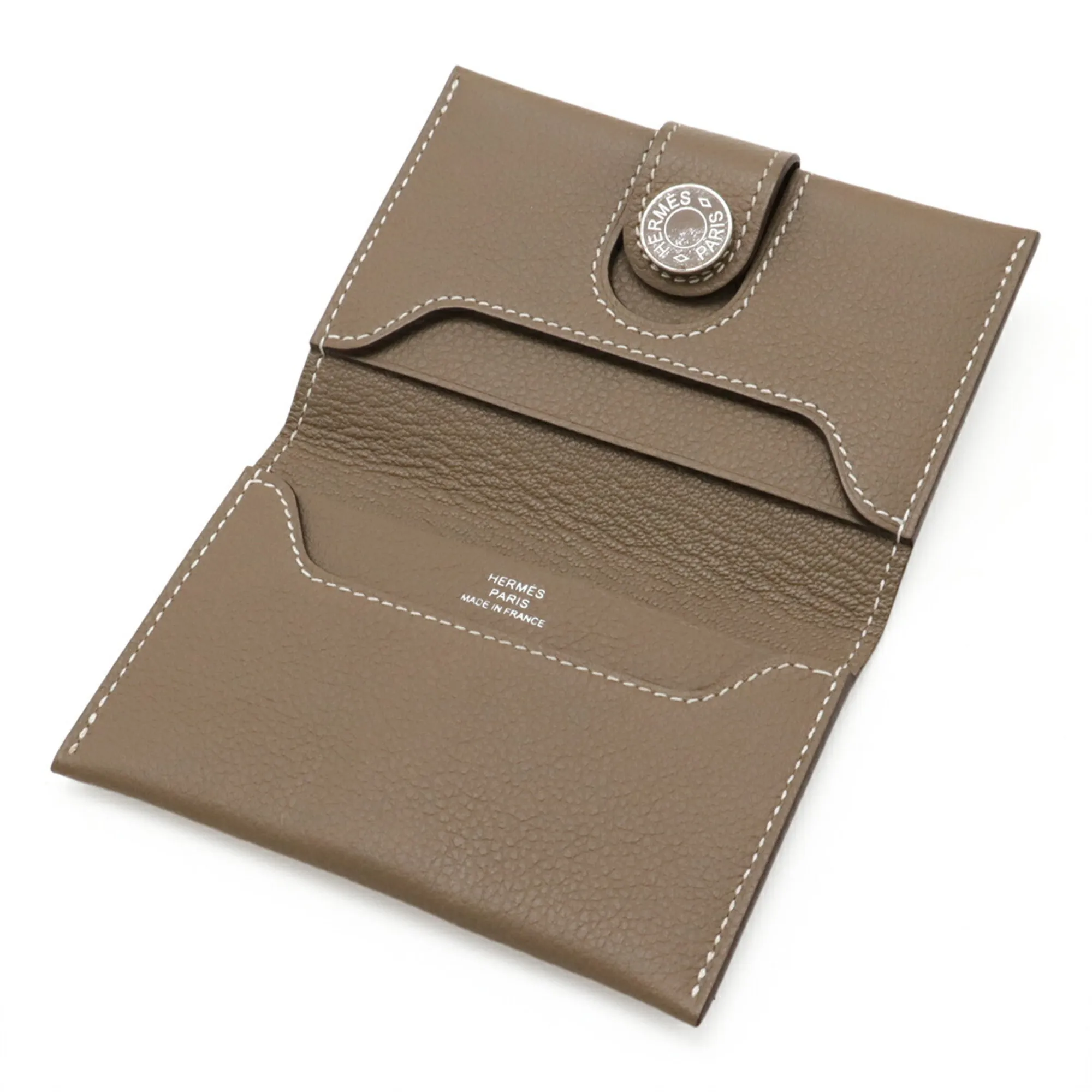HERMES Gray Leather Card Holder