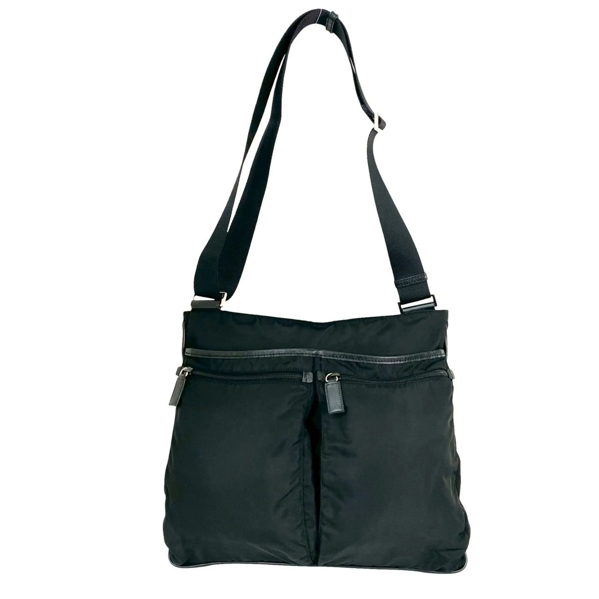 PRADA Black Leather Saffiano Shoulder Bag
