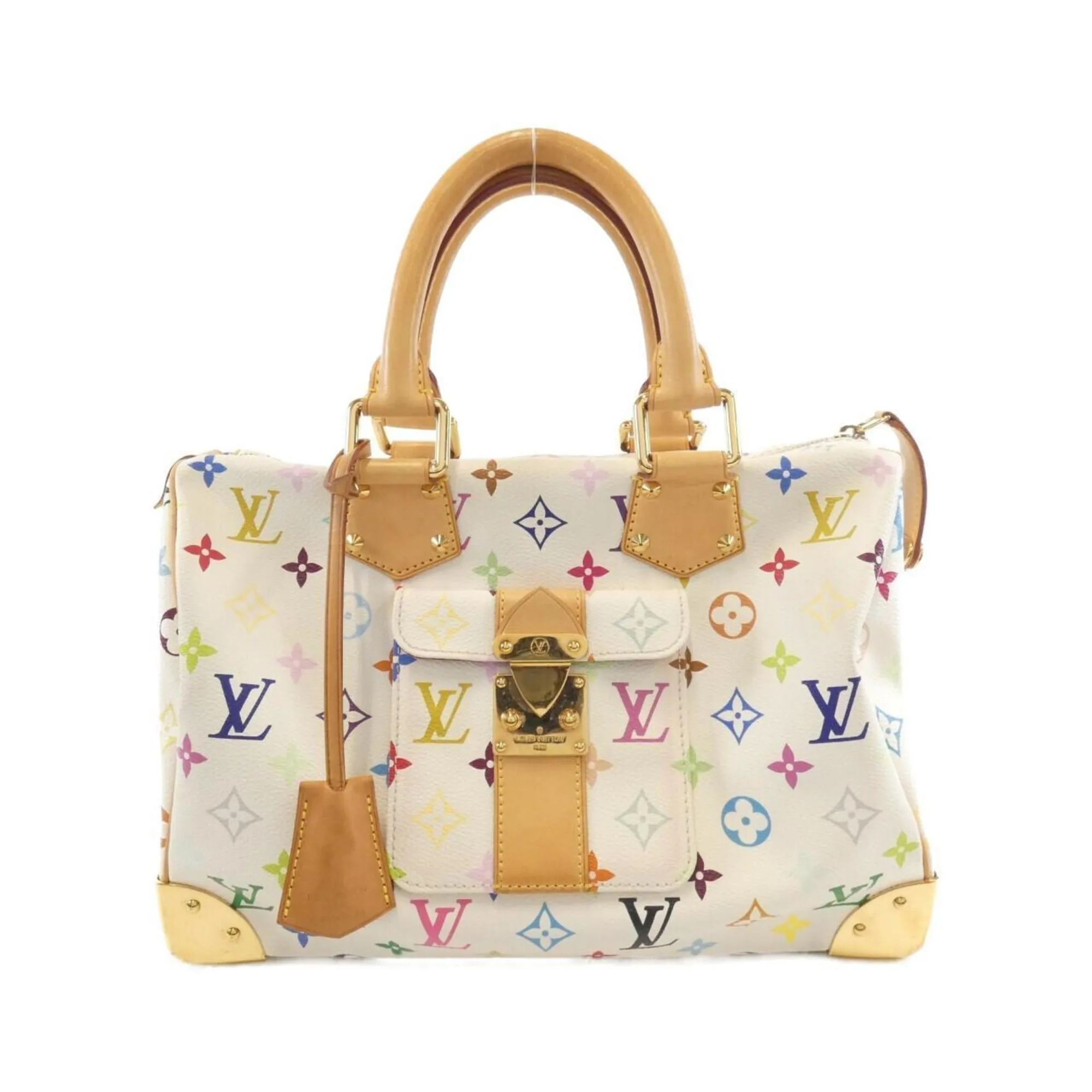 LOUIS VUITTON White Speedy 30 Boston Bag