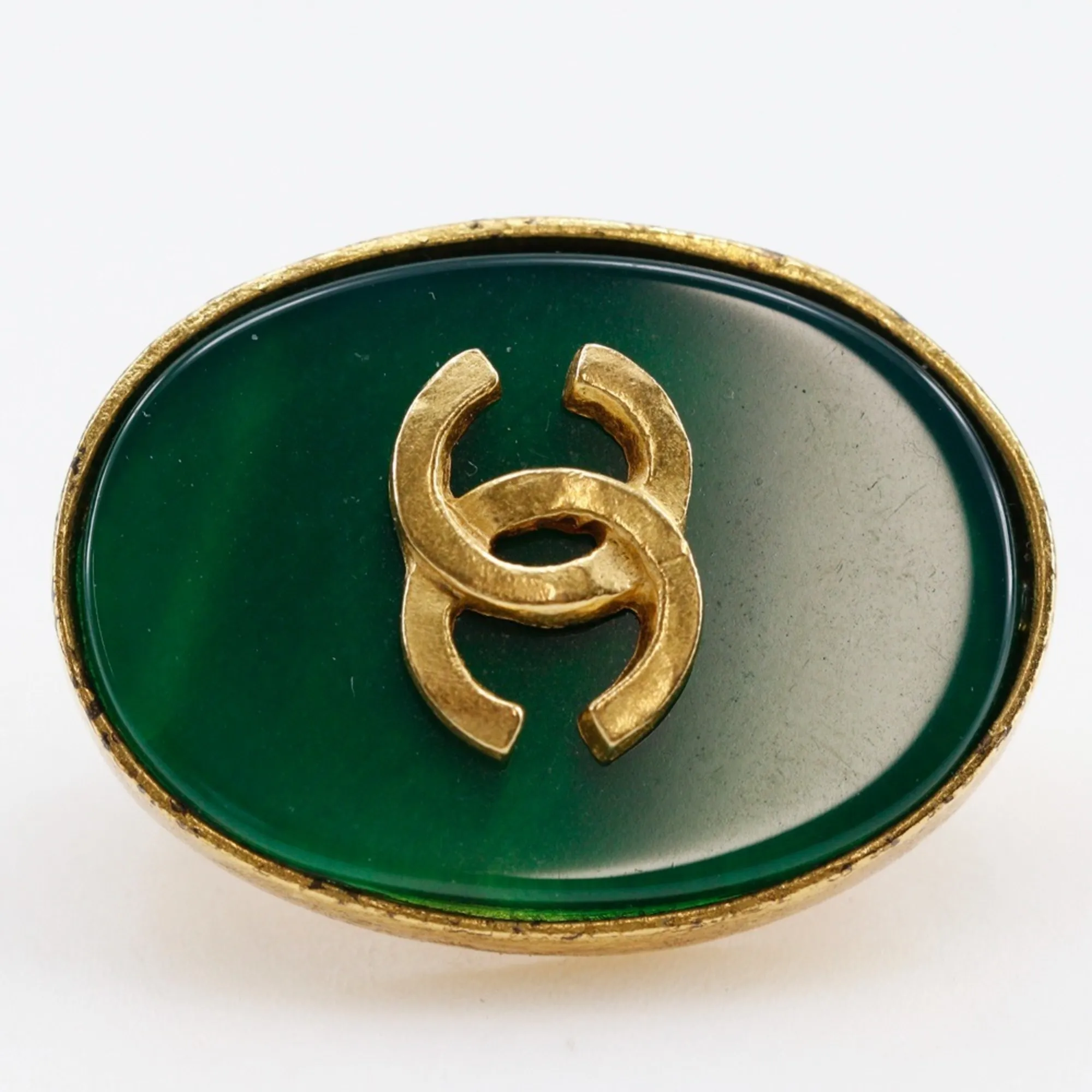 CHANEL Green Logo Earrings