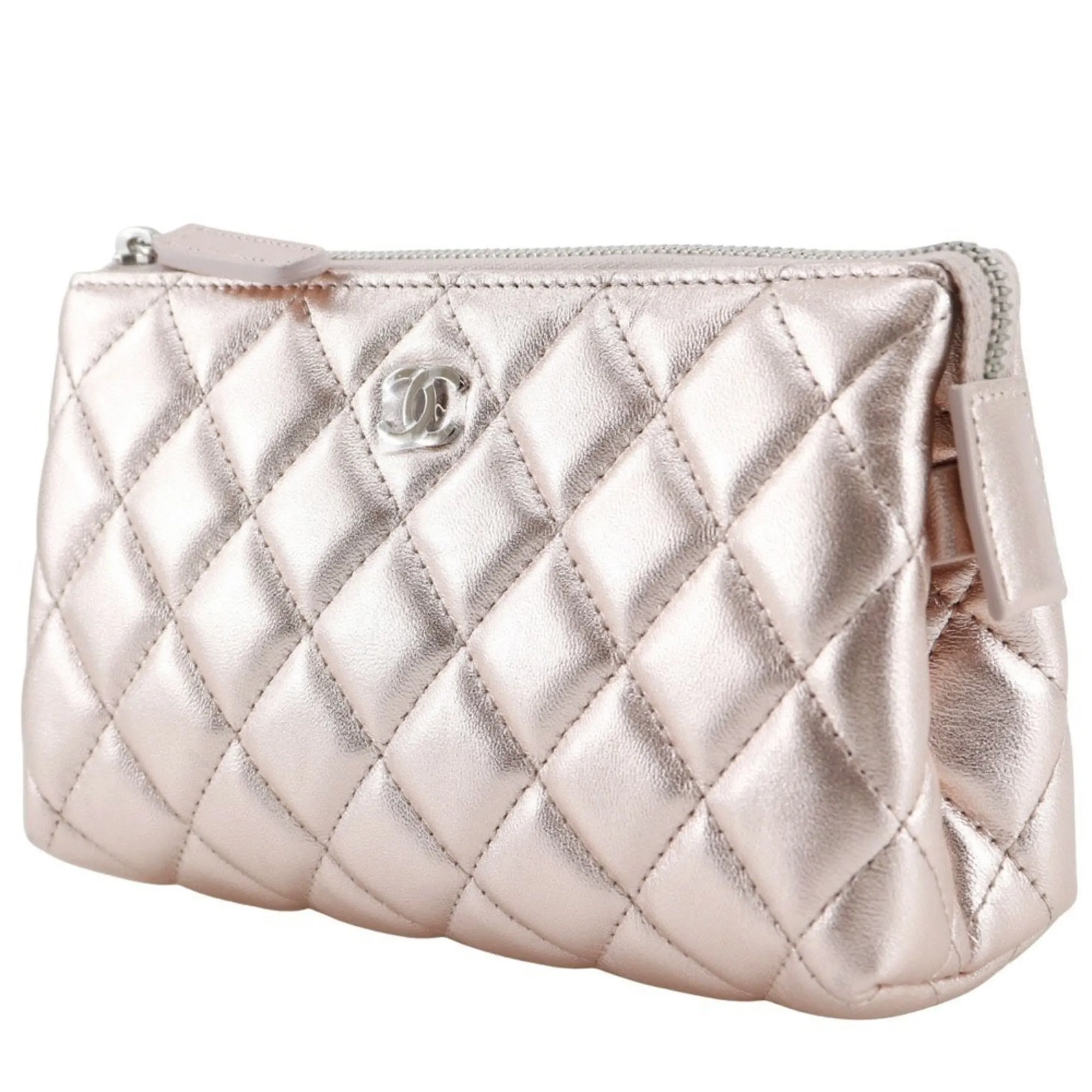 CHANEL Pink Lambskin Leather Pouch